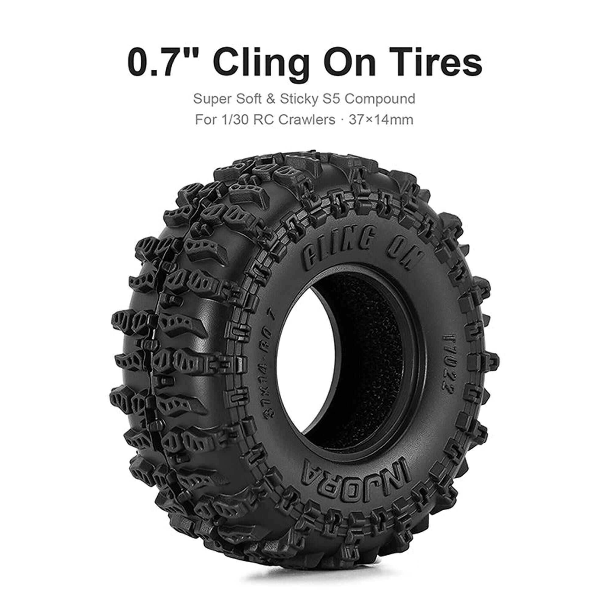 Injora 1:30 Cling On Front/Rear 0.7" Rock Crawler Tires (1.45" OD) & Inserts (4)-INJT7022