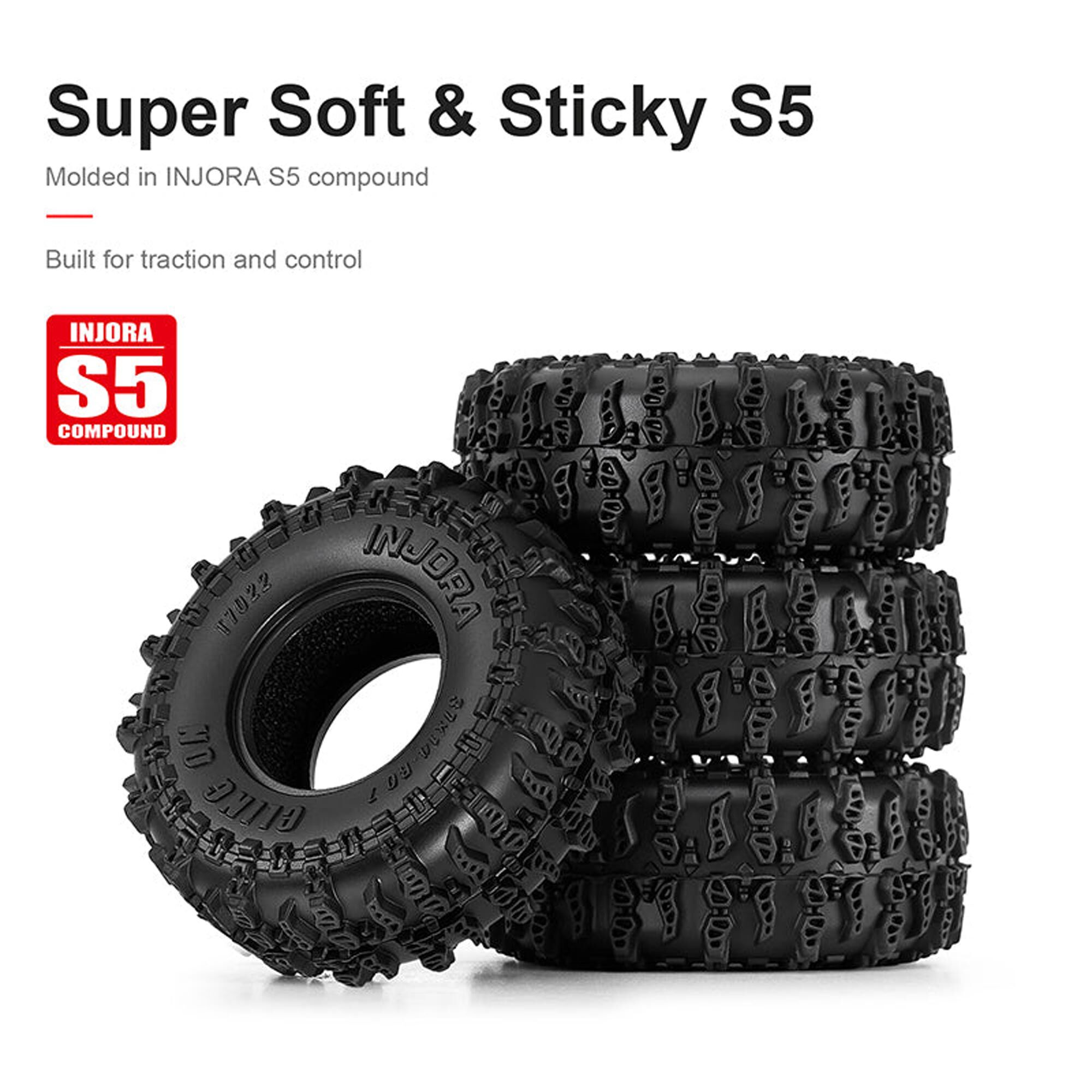 Injora 1:30 Cling On Front/Rear 0.7" Rock Crawler Tires (1.45" OD) & Inserts (4)-INJT7022