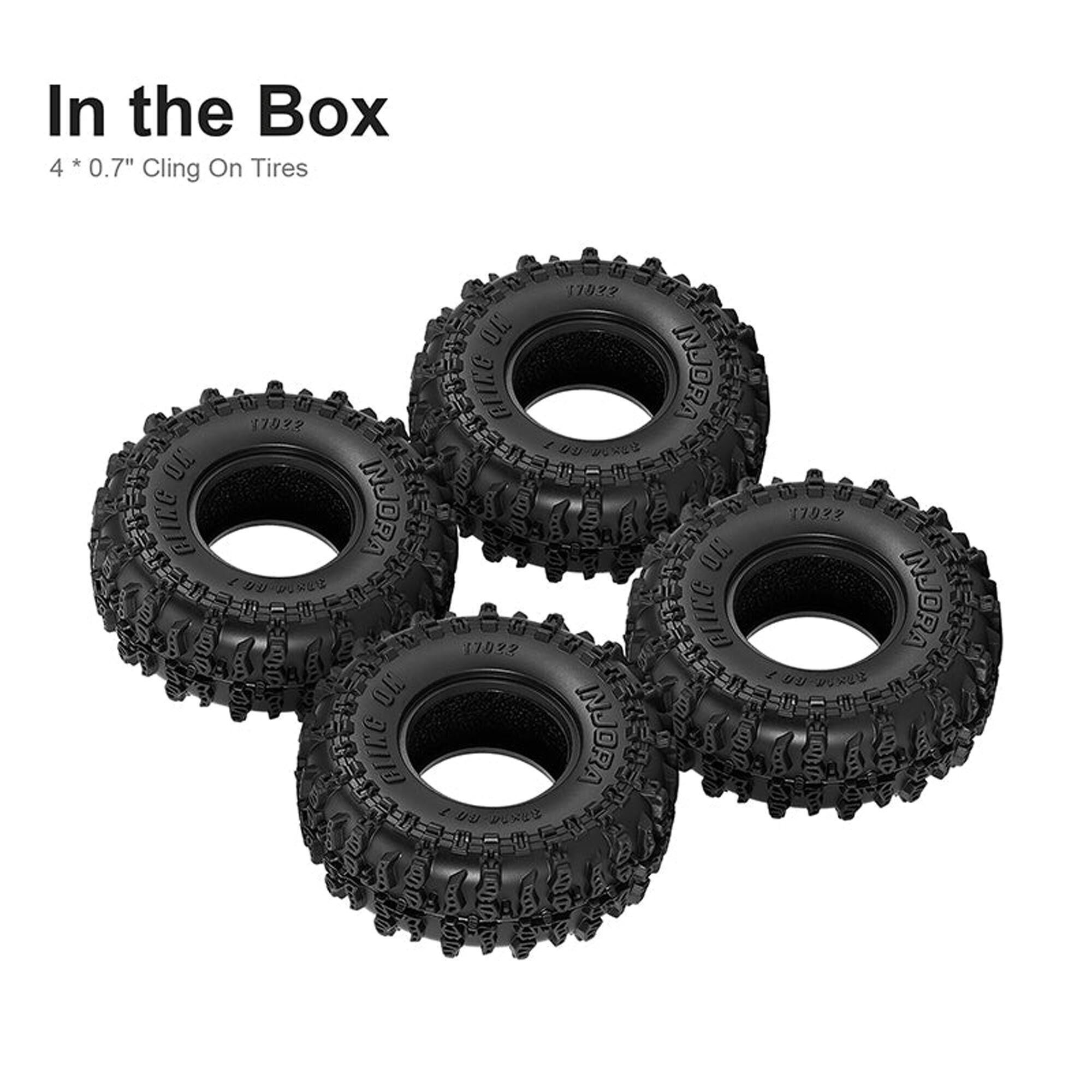 Injora 1:30 Cling On Front/Rear 0.7" Rock Crawler Tires (1.45" OD) & Inserts (4)-INJT7022