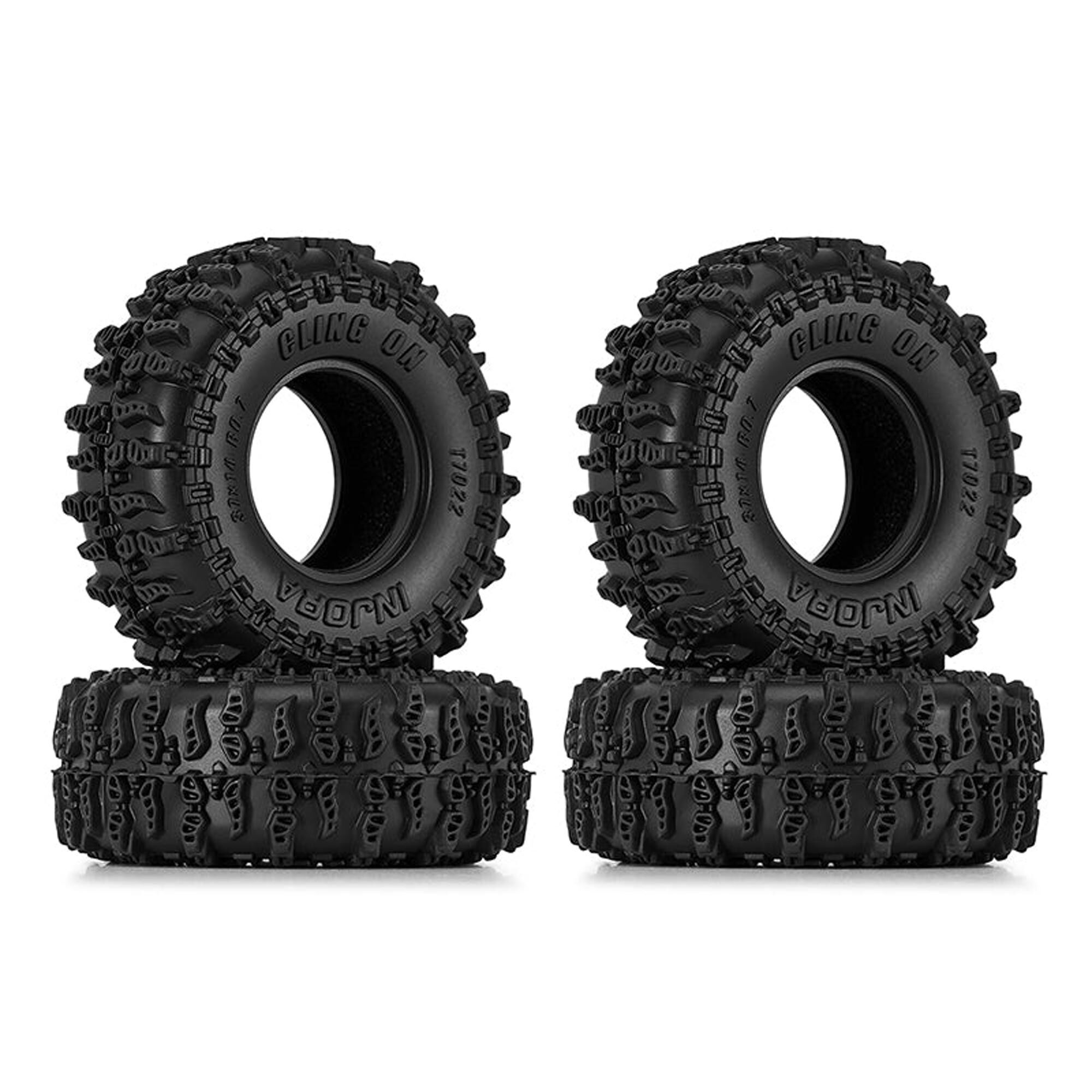 Injora 1:30 Cling On Front/Rear 0.7" Rock Crawler Tires (1.45" OD) & Inserts (4)-INJT7022