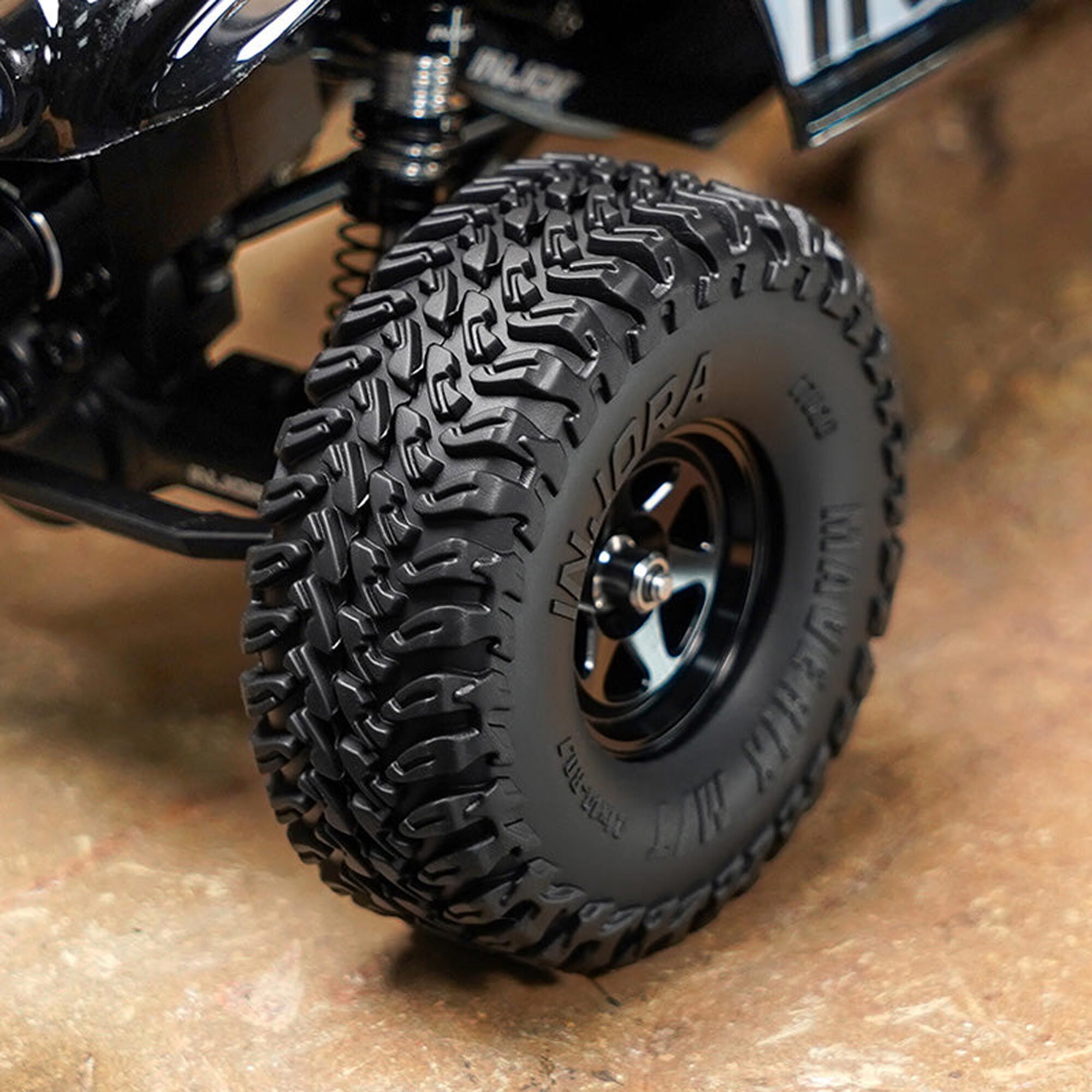 Injora 1:30 Maverix M/T Front/Rear 0.7" Rock Crawler Tires (1.61" OD) & Inserts (4)-INJT7028