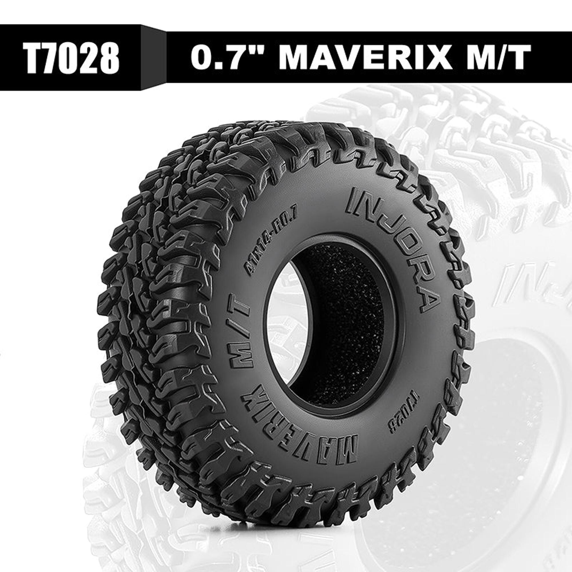 Injora 1:30 Maverix M/T Front/Rear 0.7" Rock Crawler Tires (1.61" OD) & Inserts (4)-INJT7028