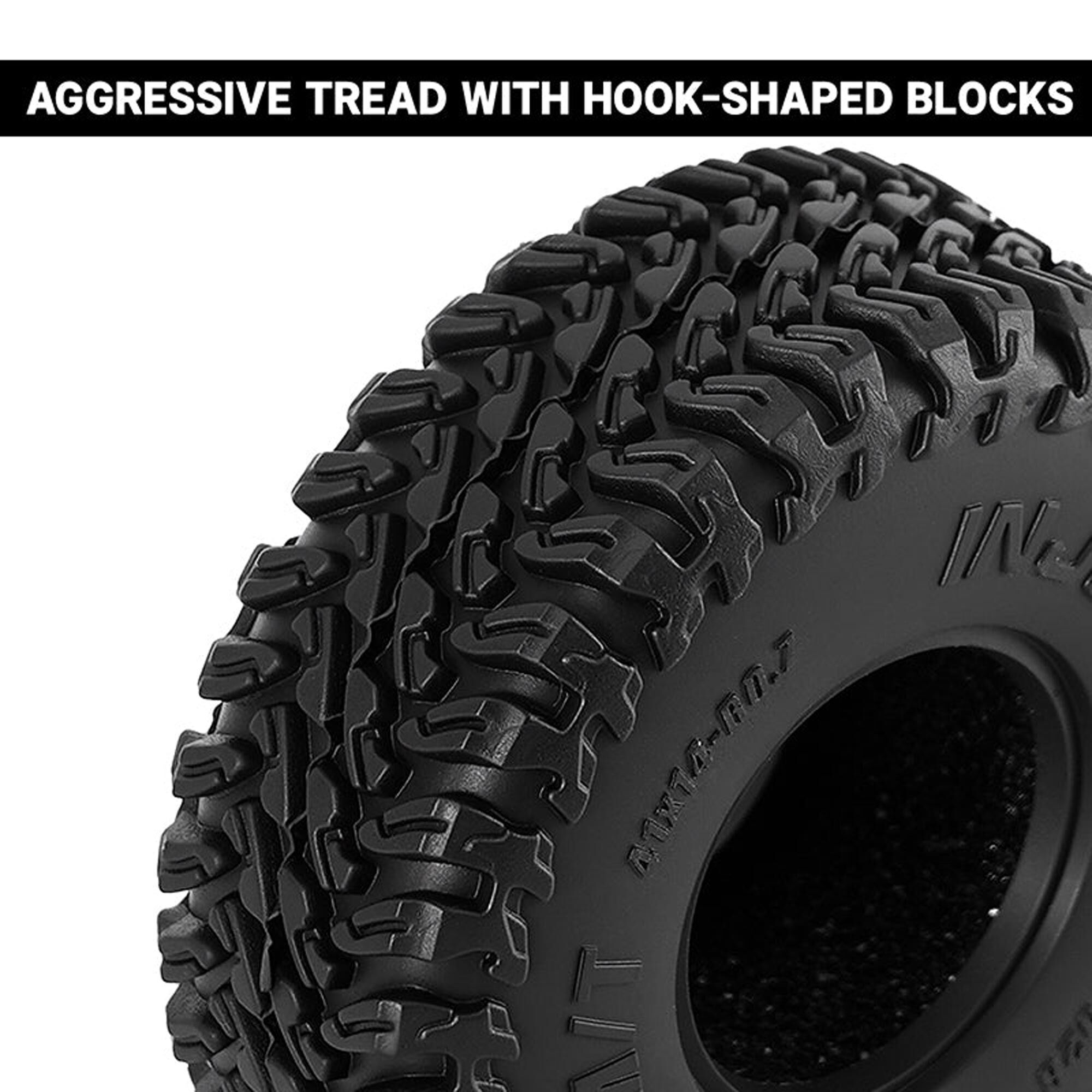 Injora 1:30 Maverix M/T Front/Rear 0.7" Rock Crawler Tires (1.61" OD) & Inserts (4)-INJT7028