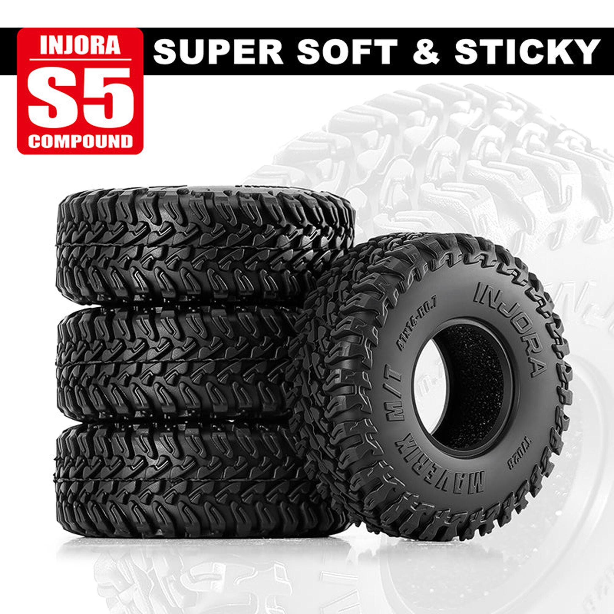 Injora 1:30 Maverix M/T Front/Rear 0.7" Rock Crawler Tires (1.61" OD) & Inserts (4)-INJT7028