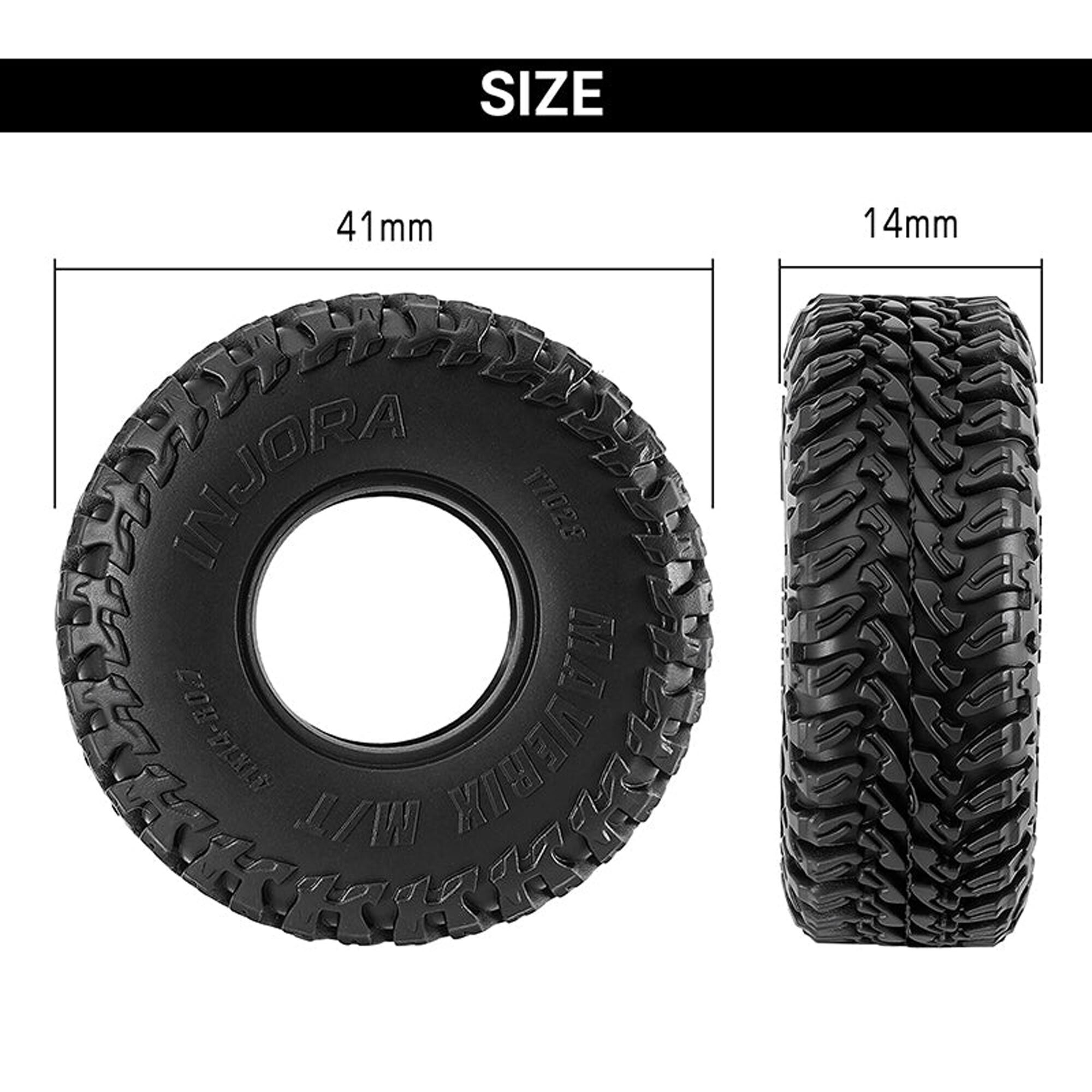 Injora 1:30 Maverix M/T Front/Rear 0.7" Rock Crawler Tires (1.61" OD) & Inserts (4)-INJT7028