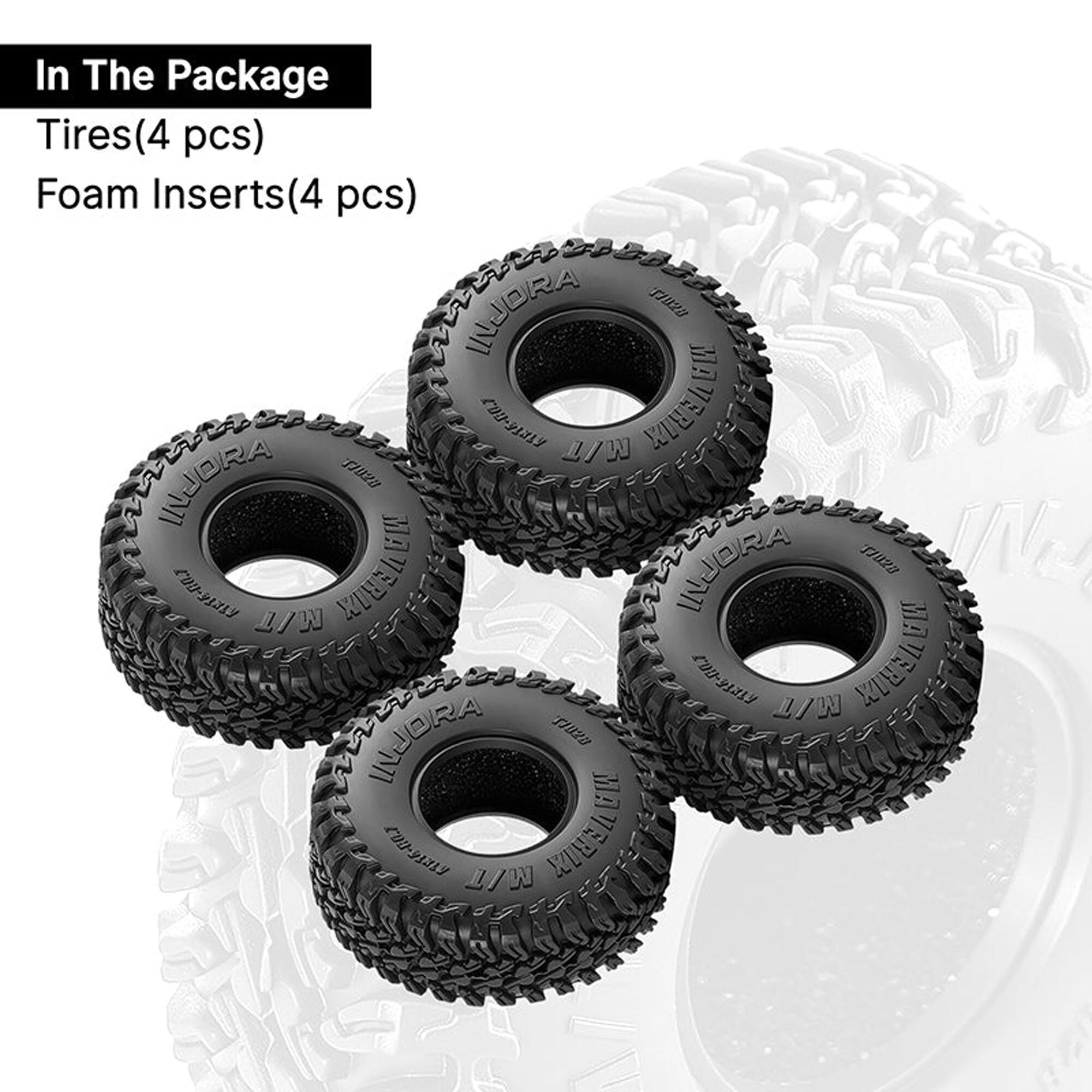 Injora 1:30 Maverix M/T Front/Rear 0.7" Rock Crawler Tires (1.61" OD) & Inserts (4)-INJT7028