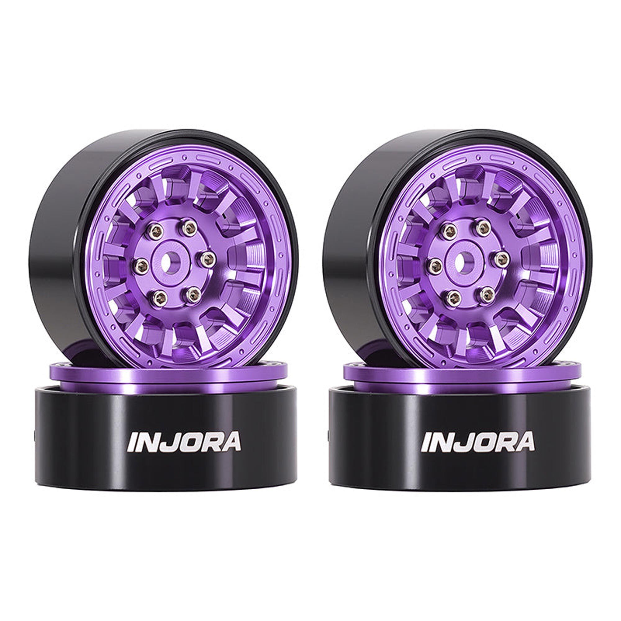 Injora 1:24 Aluminum 1.3" Front/Rear Beadlock Rock Crawler Wheels, Purple (4)-INJW1314PU