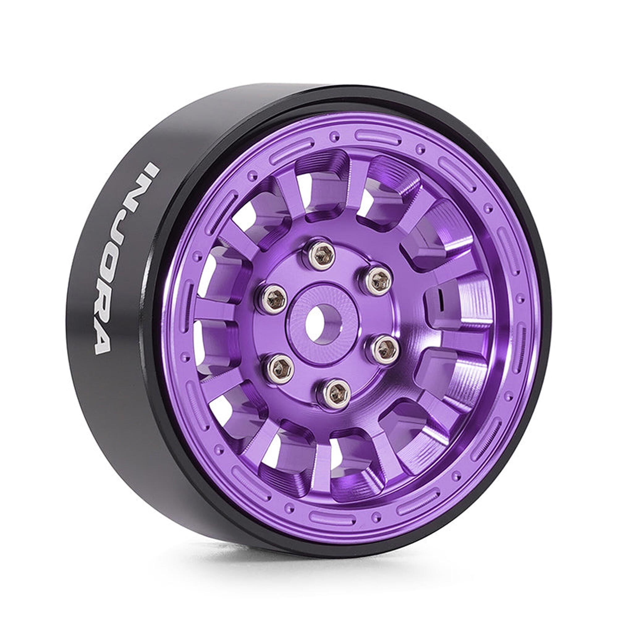 Injora 1:24 Aluminum 1.3" Front/Rear Beadlock Rock Crawler Wheels, Purple (4)-INJW1314PU