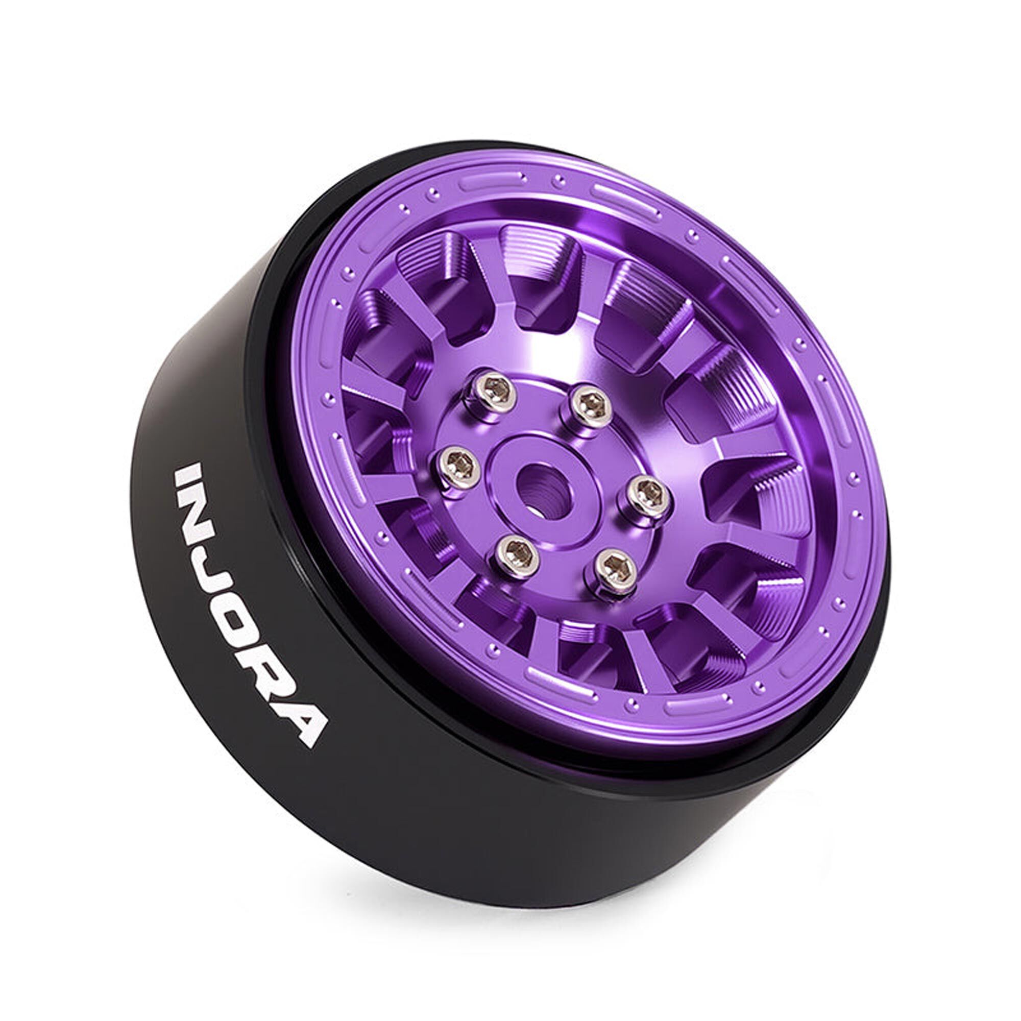 Injora 1:24 Aluminum 1.3" Front/Rear Beadlock Rock Crawler Wheels, Purple (4)-INJW1314PU