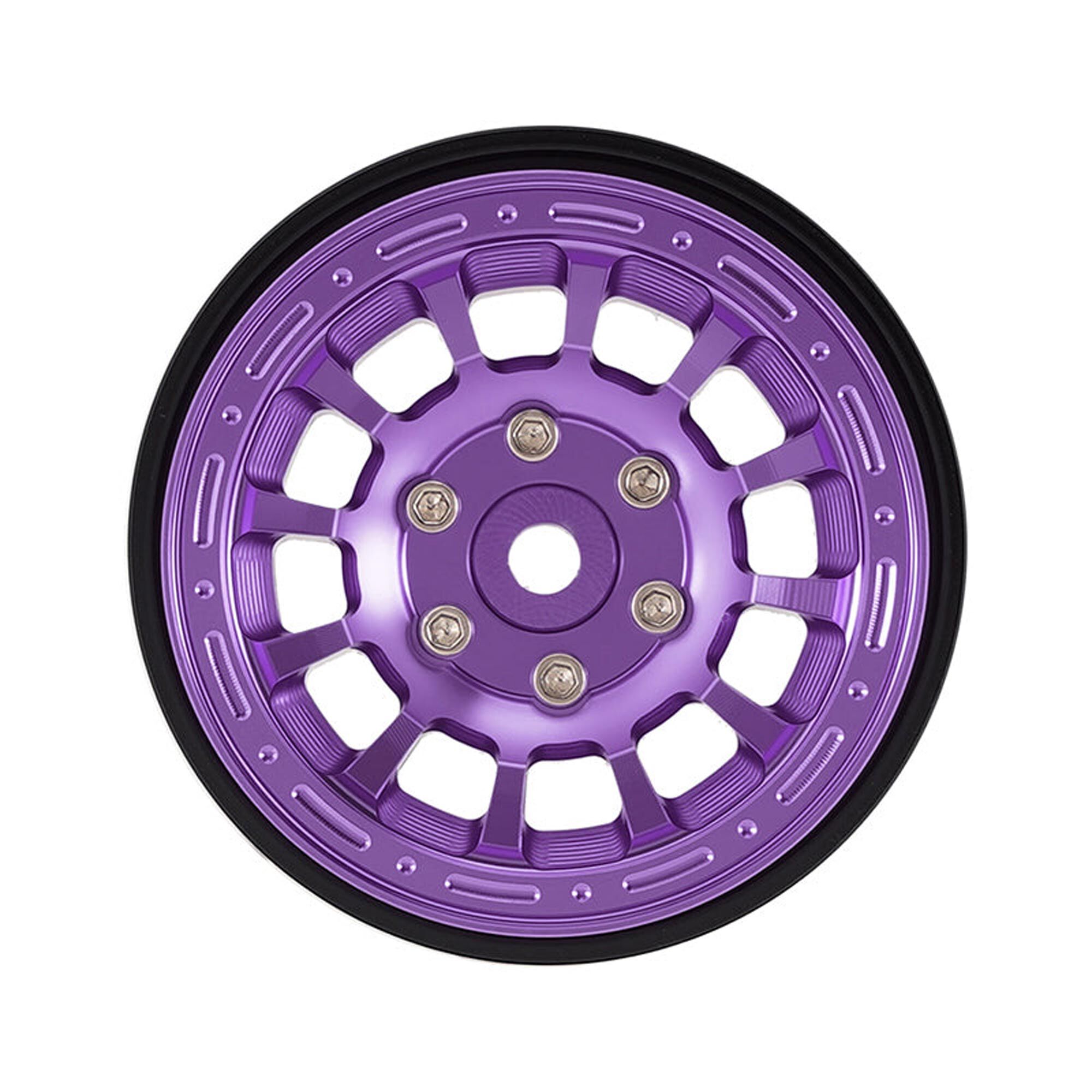 Injora 1:24 Aluminum 1.3" Front/Rear Beadlock Rock Crawler Wheels, Purple (4)-INJW1314PU