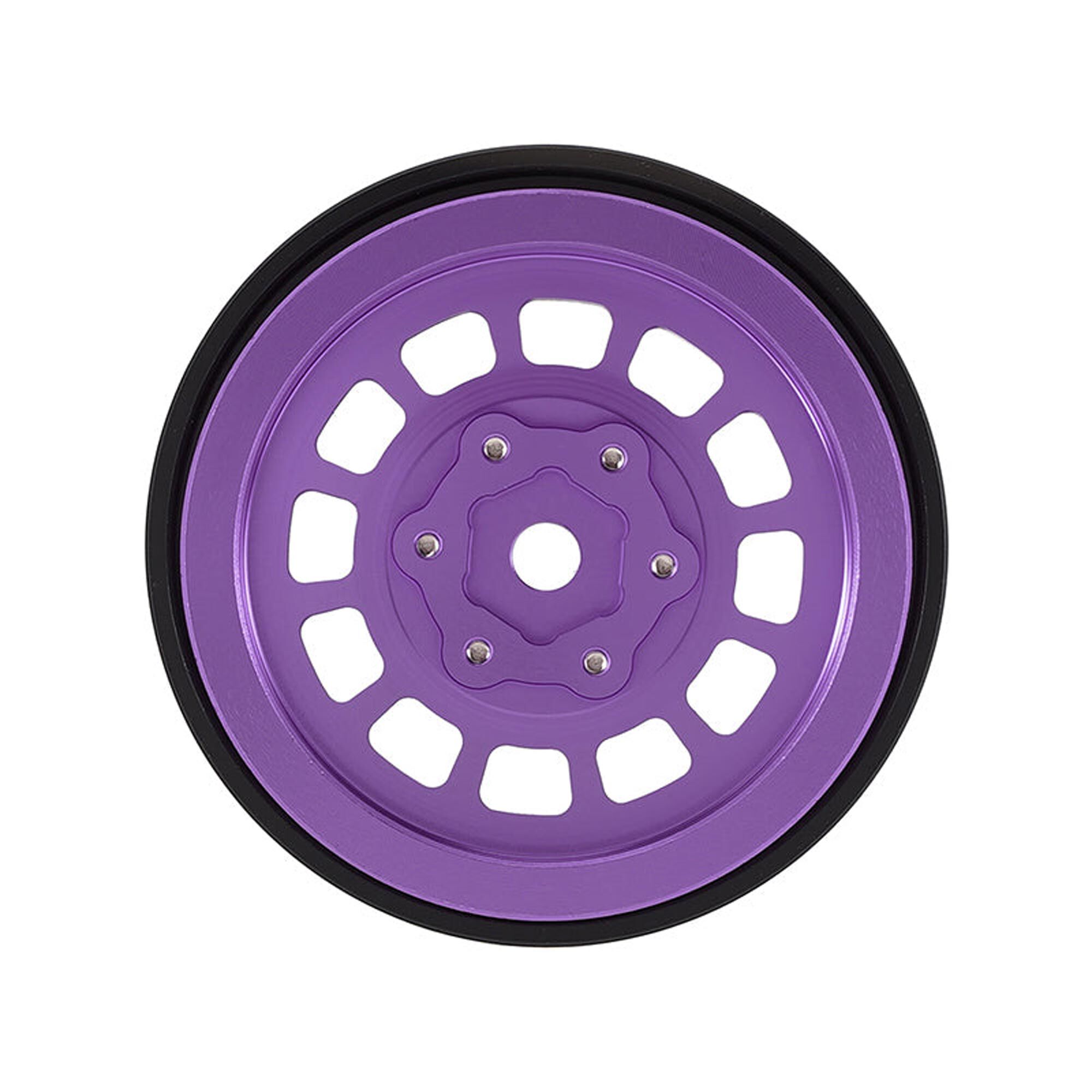 Injora 1:24 Aluminum 1.3" Front/Rear Beadlock Rock Crawler Wheels, Purple (4)-INJW1314PU