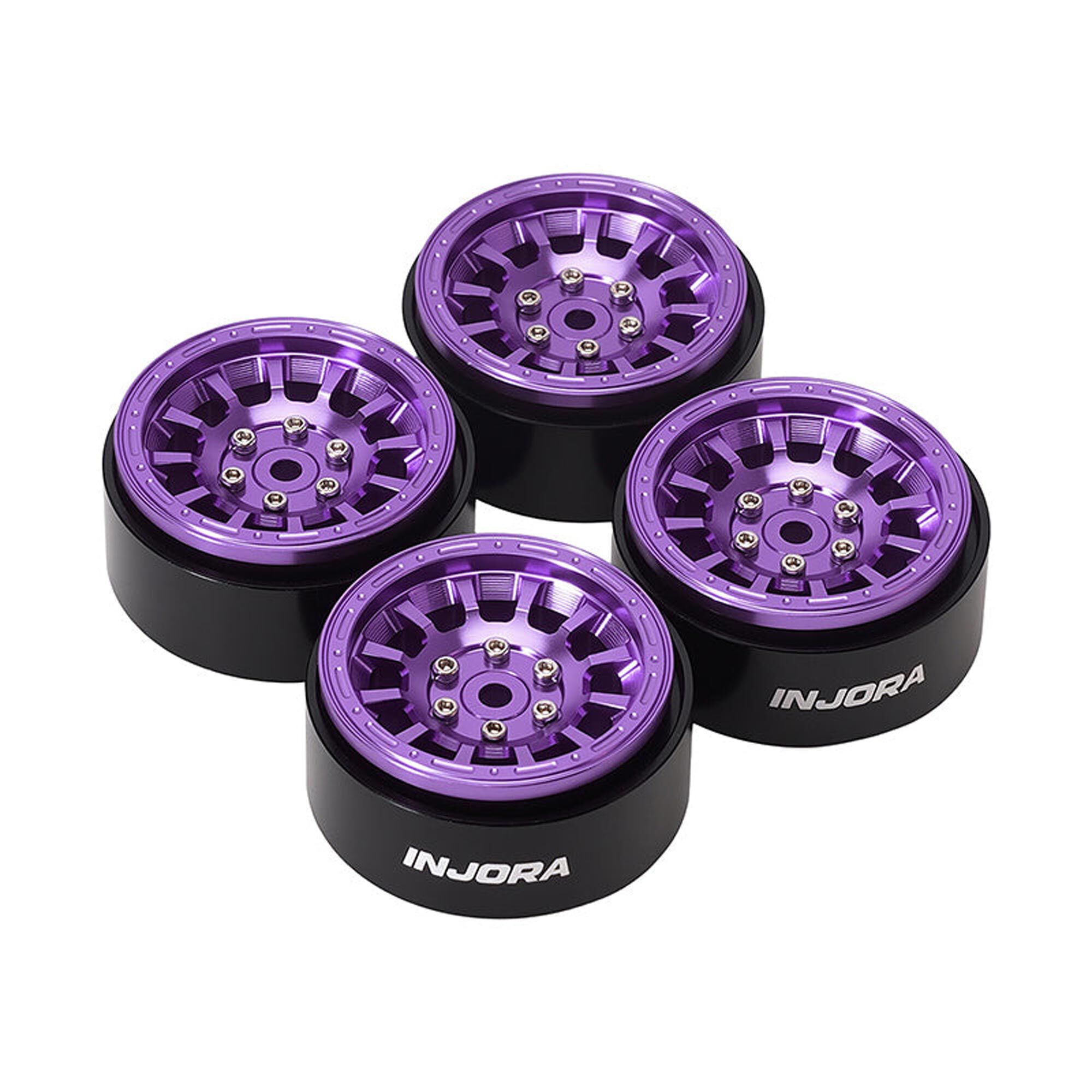 Injora 1:24 Aluminum 1.3" Front/Rear Beadlock Rock Crawler Wheels, Purple (4)-INJW1314PU