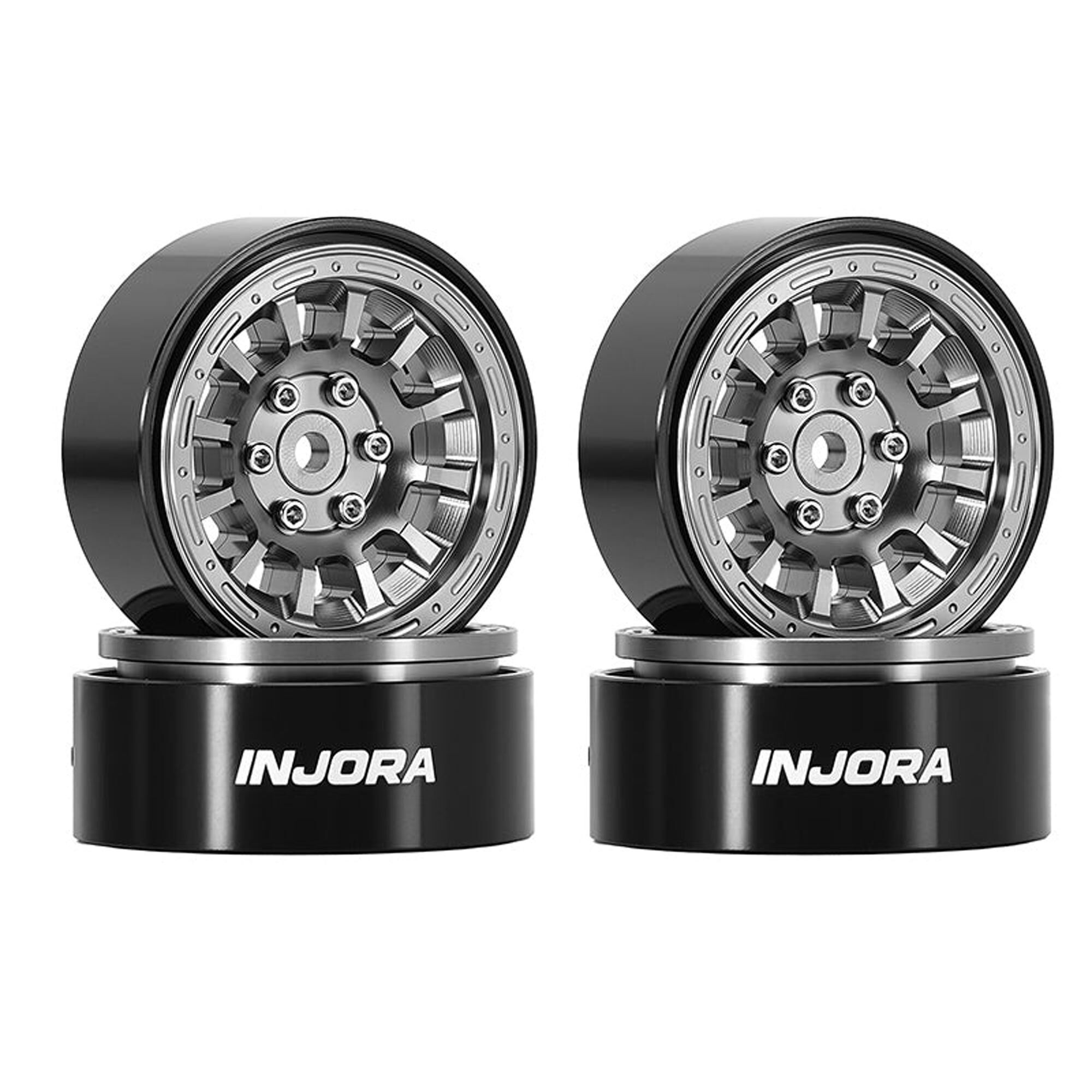 Injora 1:24 Aluminum 1.3" Front/Rear Beadlock Rock Crawler Wheels, Titanium (4)-INJW1314TI