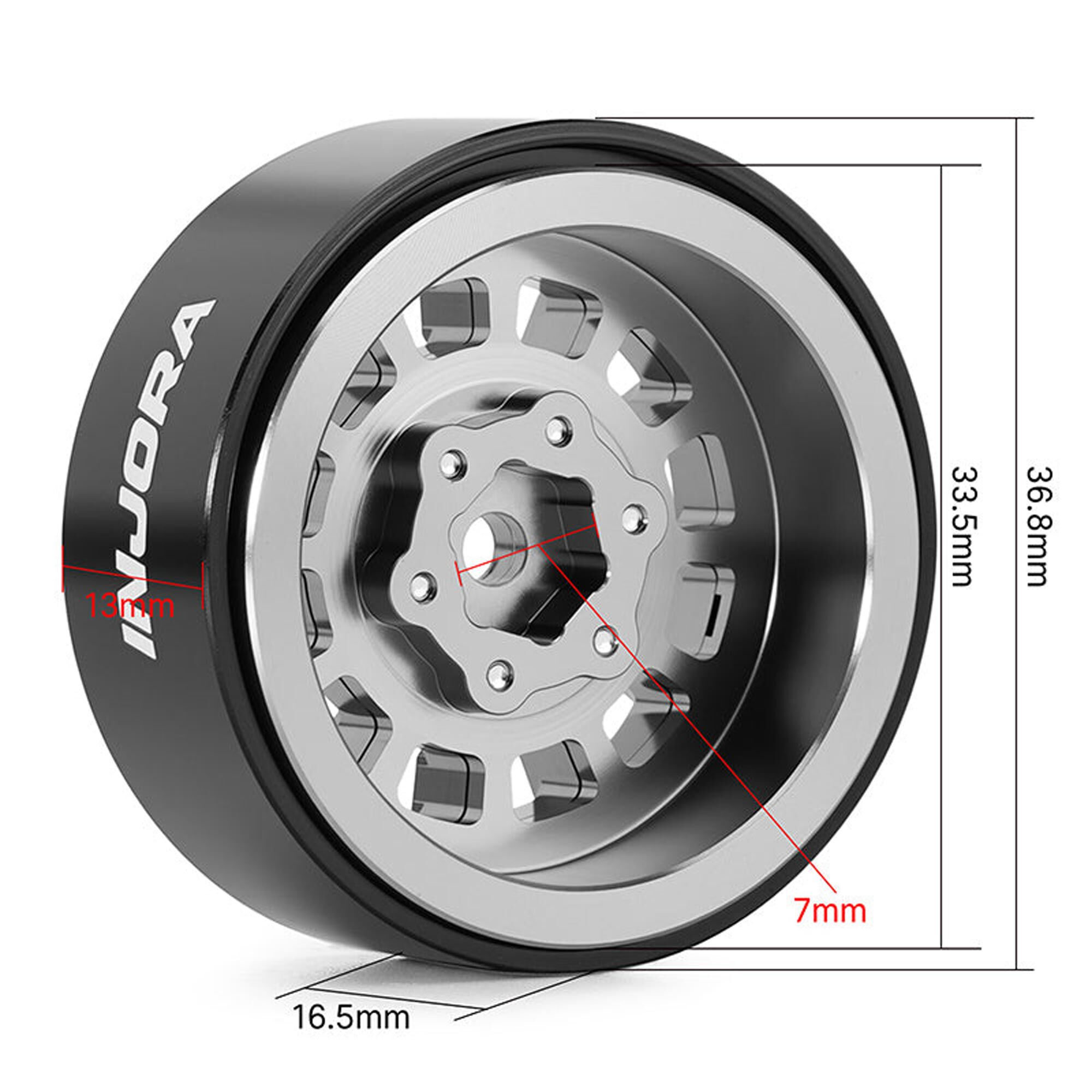 Injora 1:24 Aluminum 1.3" Front/Rear Beadlock Rock Crawler Wheels, Titanium (4)-INJW1314TI
