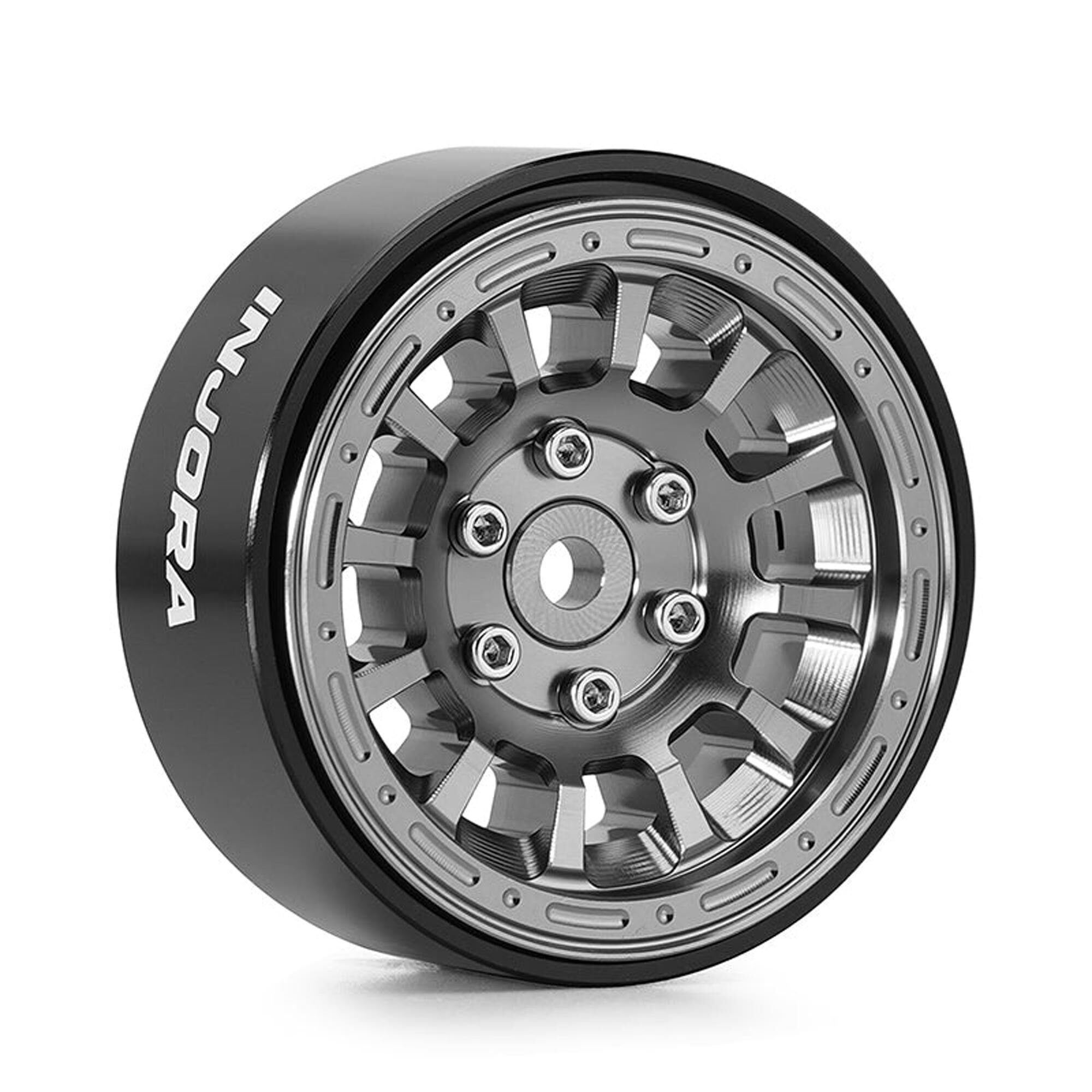 Injora 1:24 Aluminum 1.3" Front/Rear Beadlock Rock Crawler Wheels, Titanium (4)-INJW1314TI
