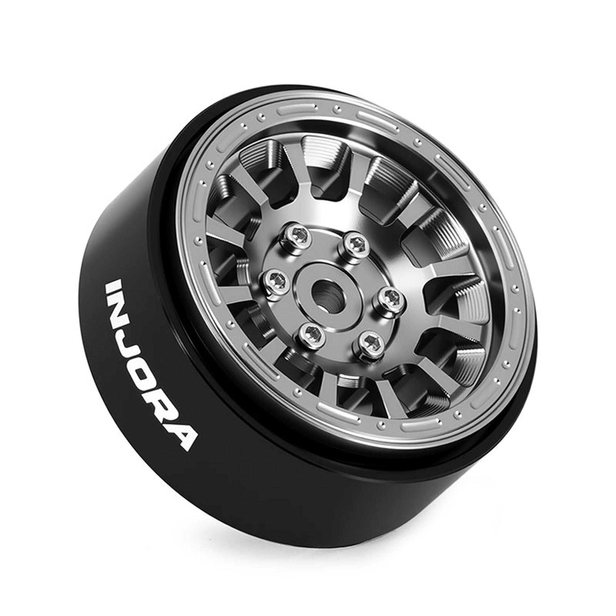 Injora 1:24 Aluminum 1.3" Front/Rear Beadlock Rock Crawler Wheels, Titanium (4)-INJW1314TI