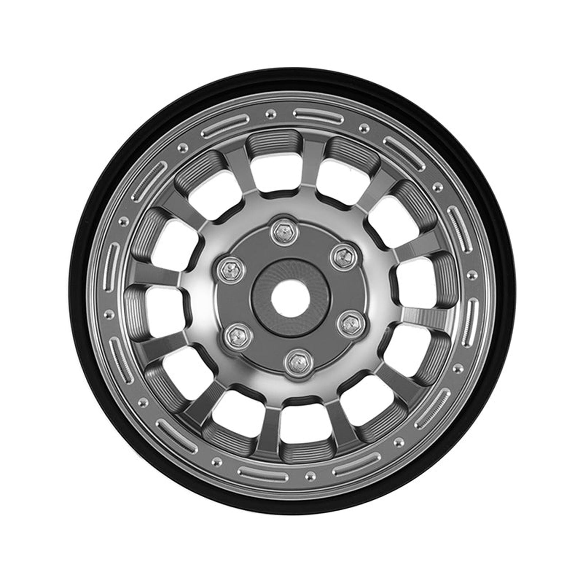 Injora 1:24 Aluminum 1.3" Front/Rear Beadlock Rock Crawler Wheels, Titanium (4)-INJW1314TI