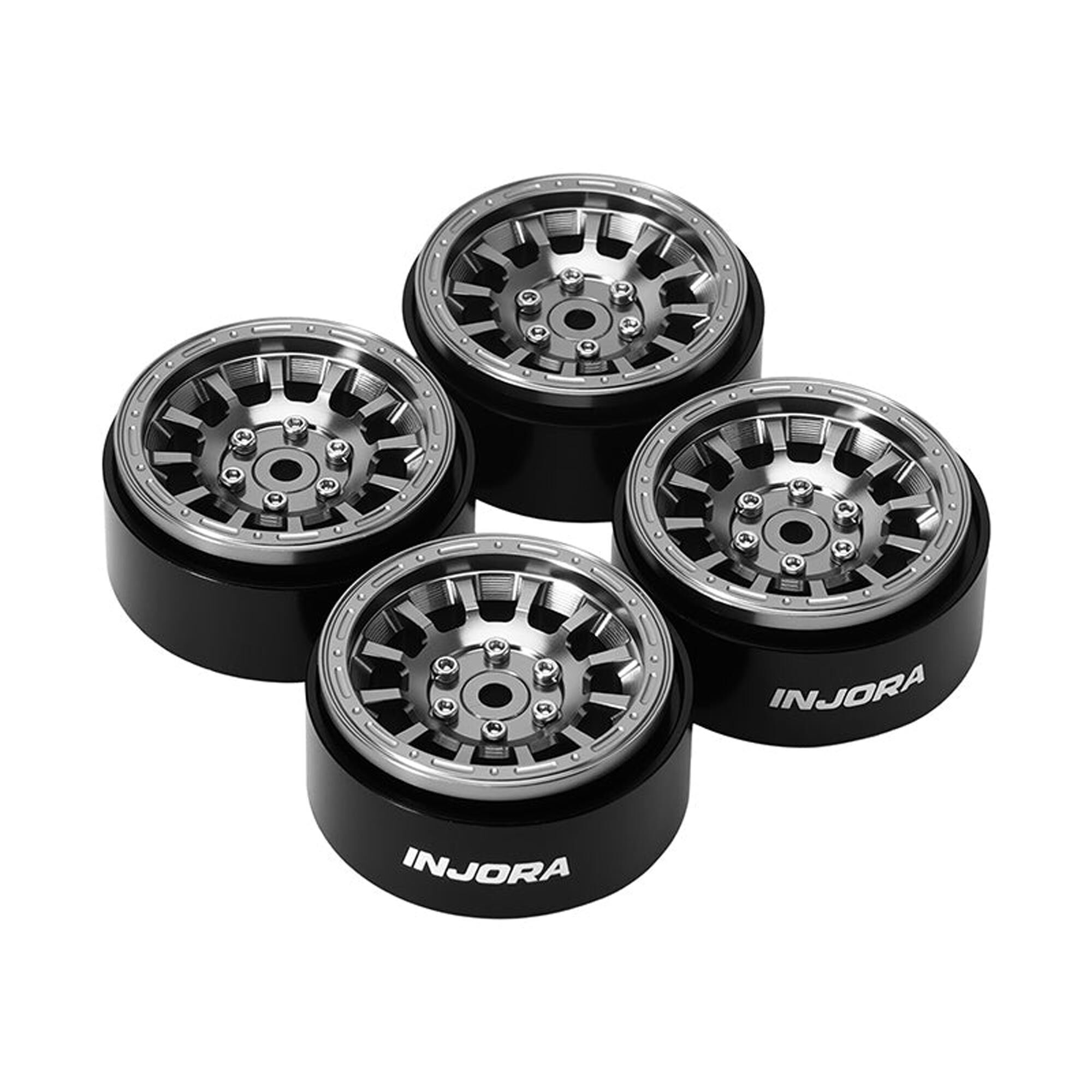 Injora 1:24 Aluminum 1.3" Front/Rear Beadlock Rock Crawler Wheels, Titanium (4)-INJW1314TI