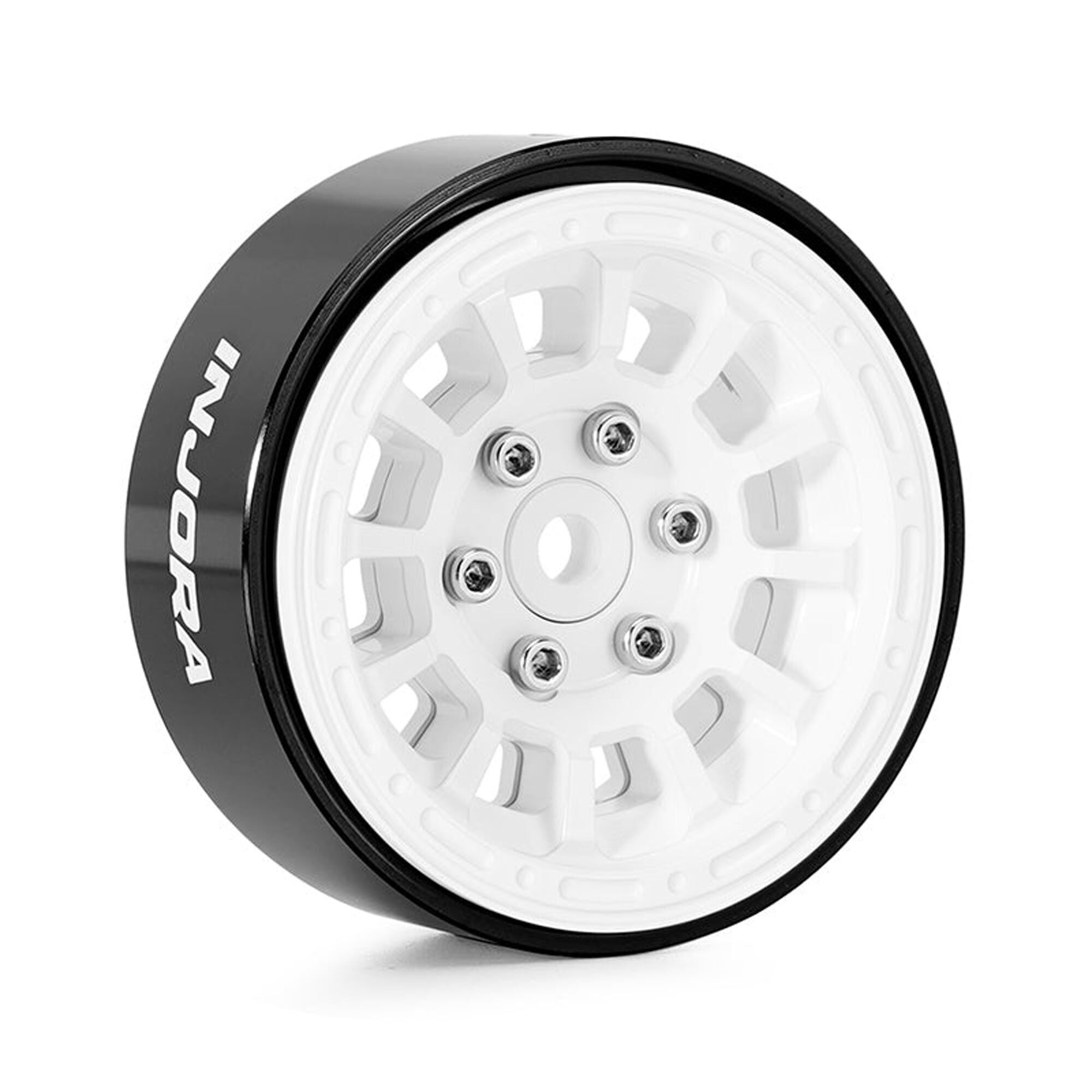 Injora 1:24 Aluminum 1.3" Front/Rear Beadlock Rock Crawler Wheels, White (4)-INJW1314WH