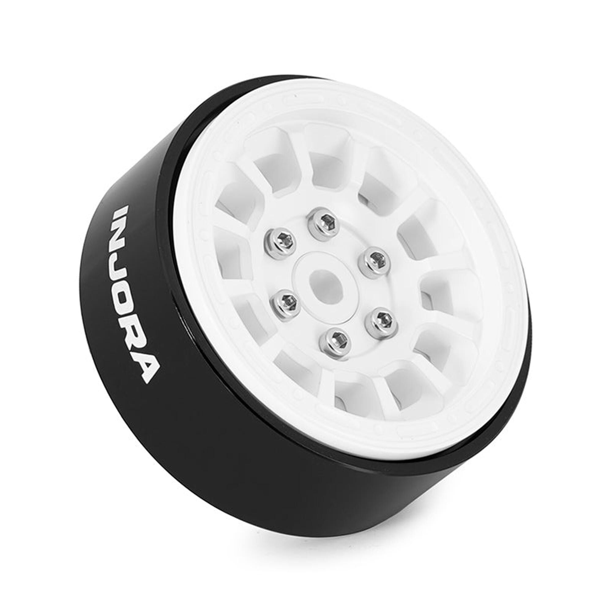 Injora 1:24 Aluminum 1.3" Front/Rear Beadlock Rock Crawler Wheels, White (4)-INJW1314WH