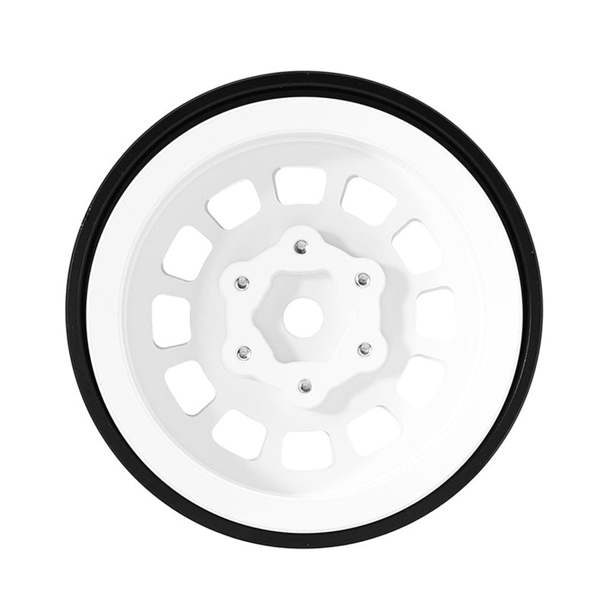 Injora 1:24 Aluminum 1.3" Front/Rear Beadlock Rock Crawler Wheels, White (4)-INJW1314WH