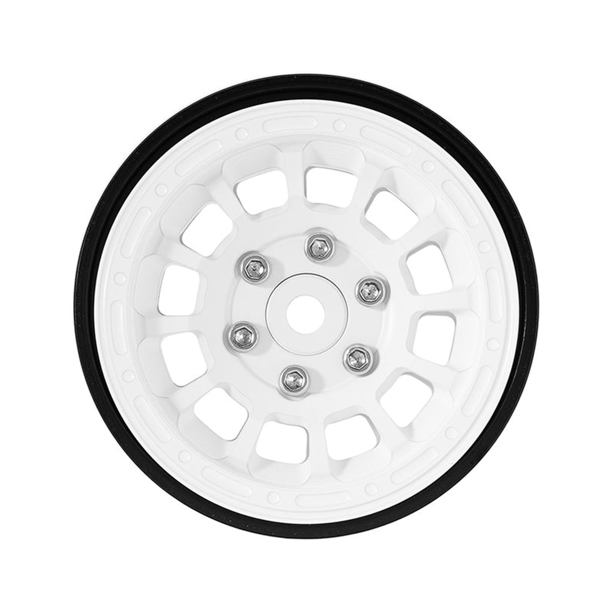 Injora 1:24 Aluminum 1.3" Front/Rear Beadlock Rock Crawler Wheels, White (4)-INJW1314WH