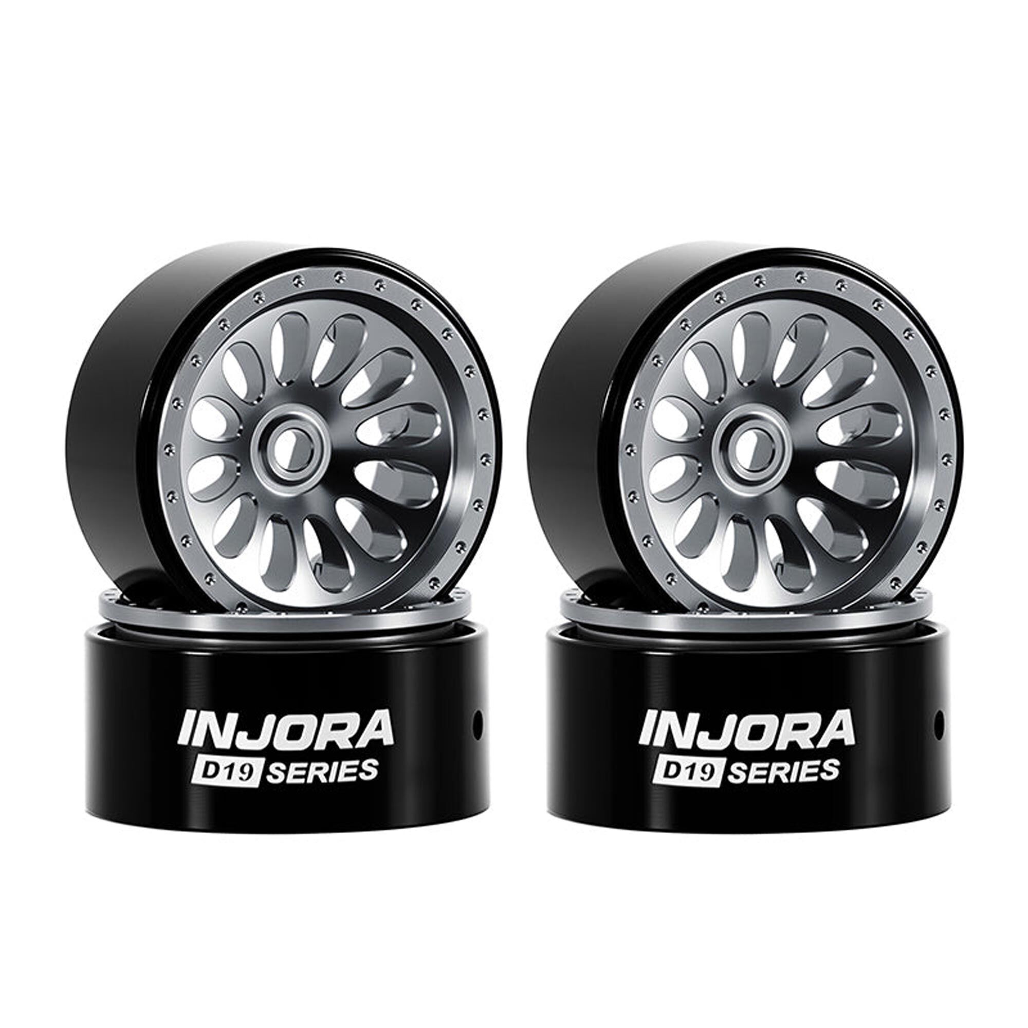 Injora 1:24 Aluminum 0.7" D19 Front/Rear Beadlock Rock Crawler Wheels, Titanium (4)-INJW7005TI-19
