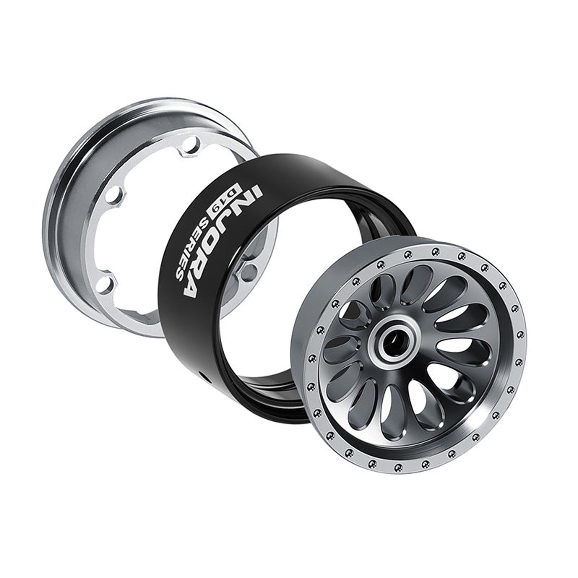 Injora 1:24 Aluminum 0.7" D19 Front/Rear Beadlock Rock Crawler Wheels, Titanium (4)-INJW7005TI-19