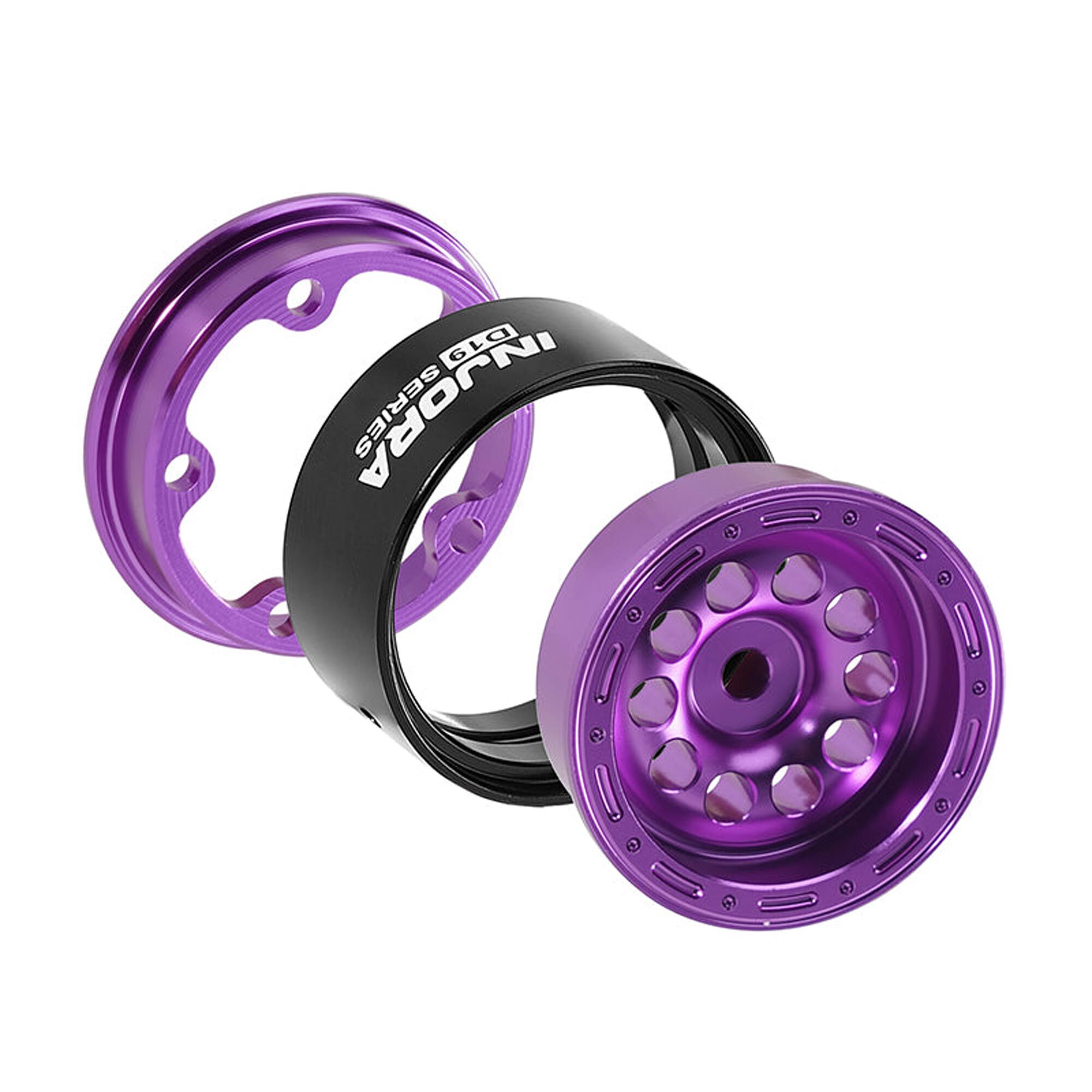 Injora 1:30 Aluminum 0.7" Front/Rear Beadlock Rock Crawler Wheels, Purple, (4)-INJW7008PU-19