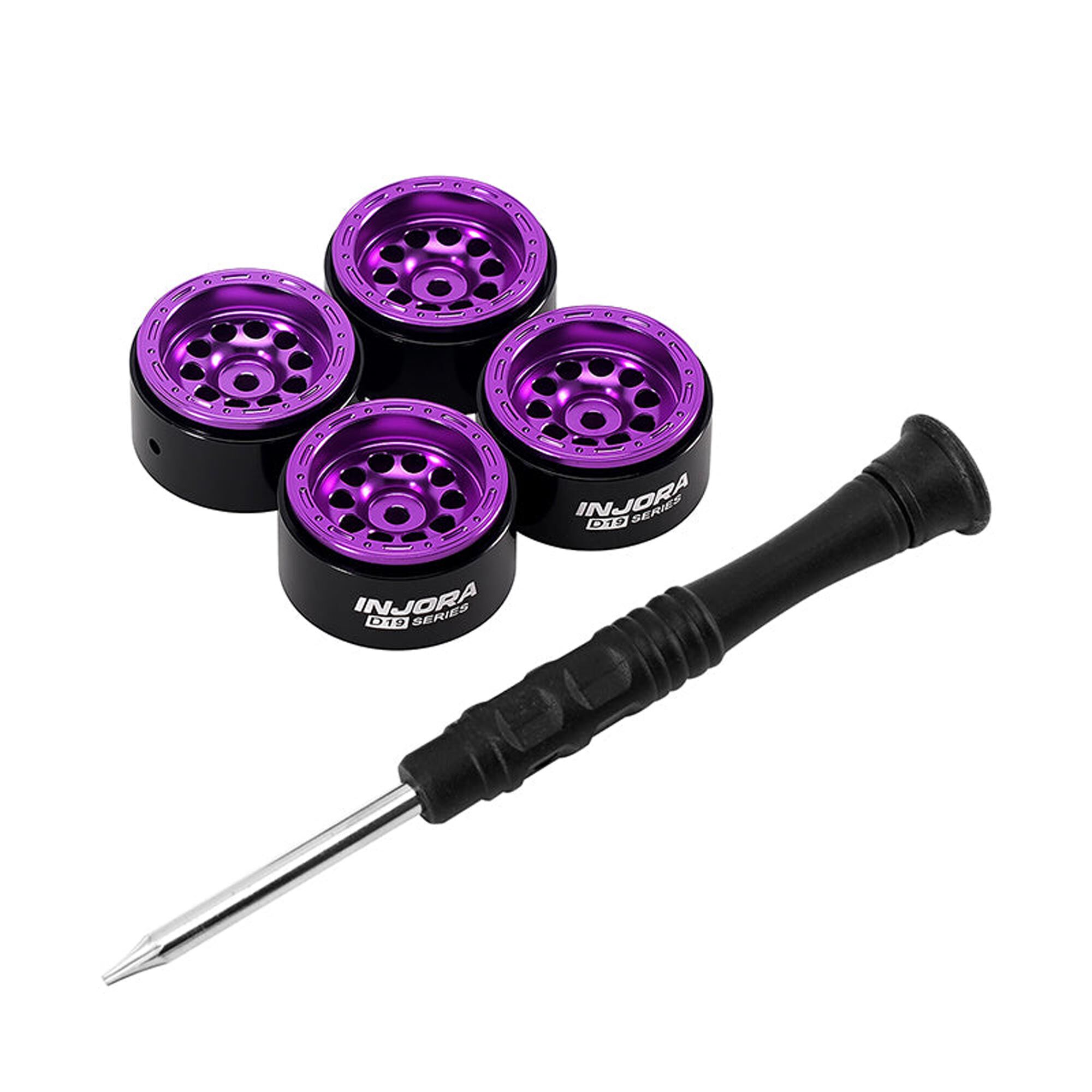 Injora 1:30 Aluminum 0.7" Front/Rear Beadlock Rock Crawler Wheels, Purple, (4)-INJW7008PU-19