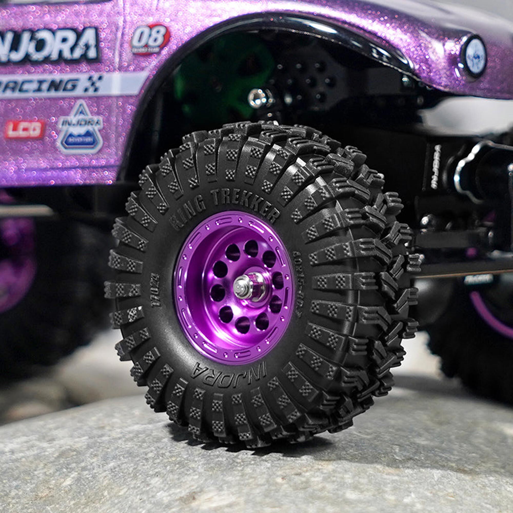 Injora 1:30 Aluminum 0.7" Front/Rear Beadlock Rock Crawler Wheels, Purple, (4)-INJW7008PU-19