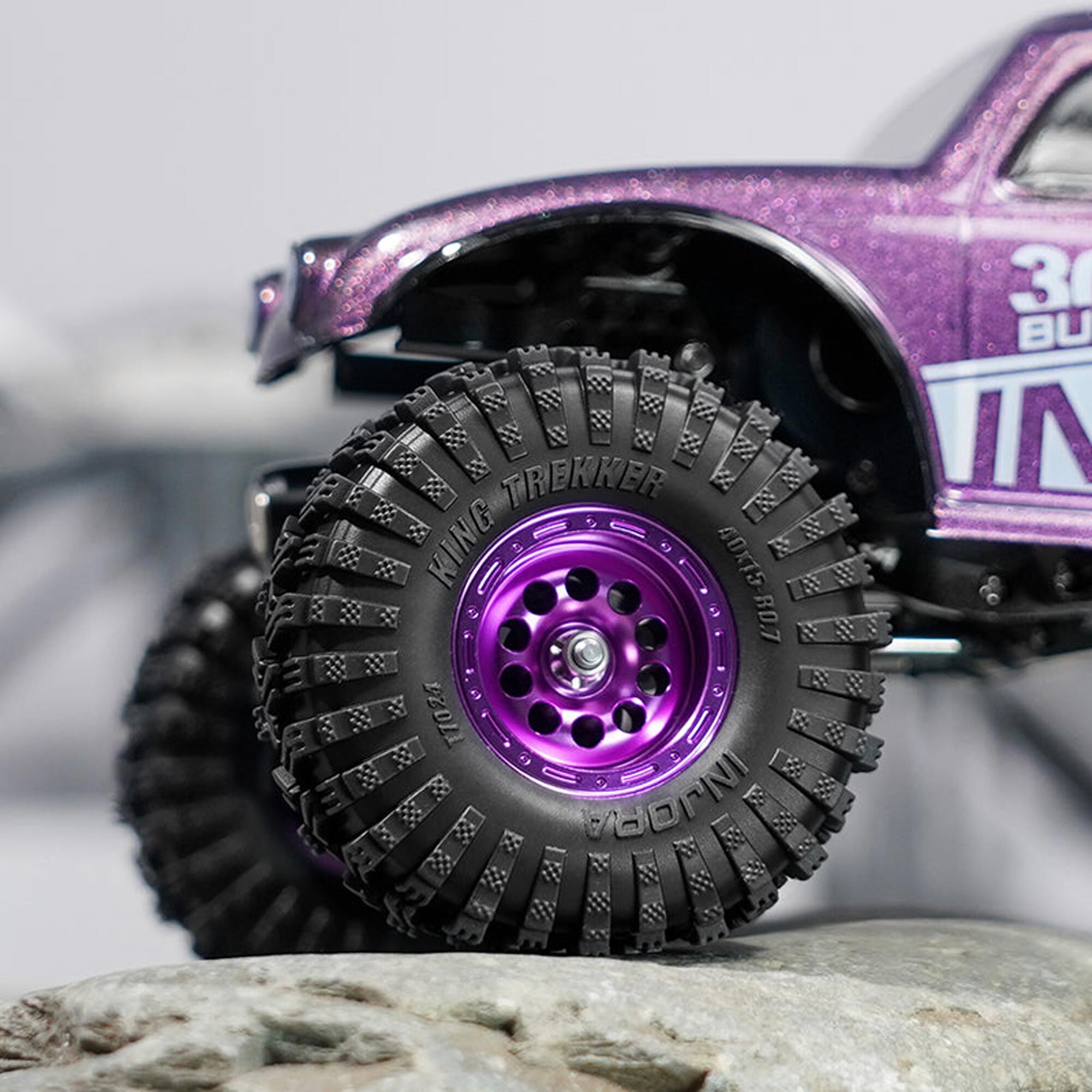 Injora 1:30 Aluminum 0.7" Front/Rear Beadlock Rock Crawler Wheels, Purple, (4)-INJW7008PU-19