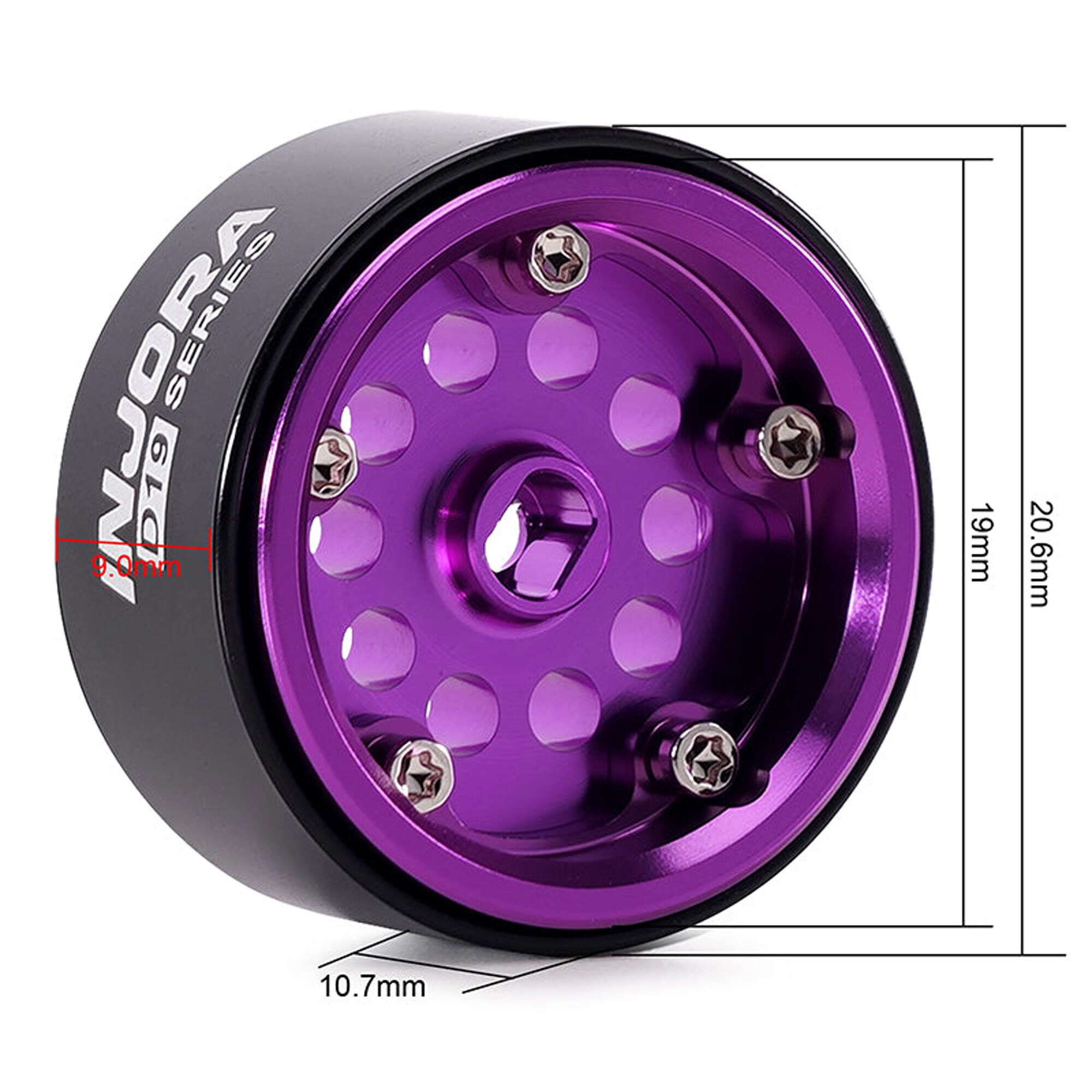 Injora 1:30 Aluminum 0.7" Front/Rear Beadlock Rock Crawler Wheels, Purple, (4)-INJW7008PU-19