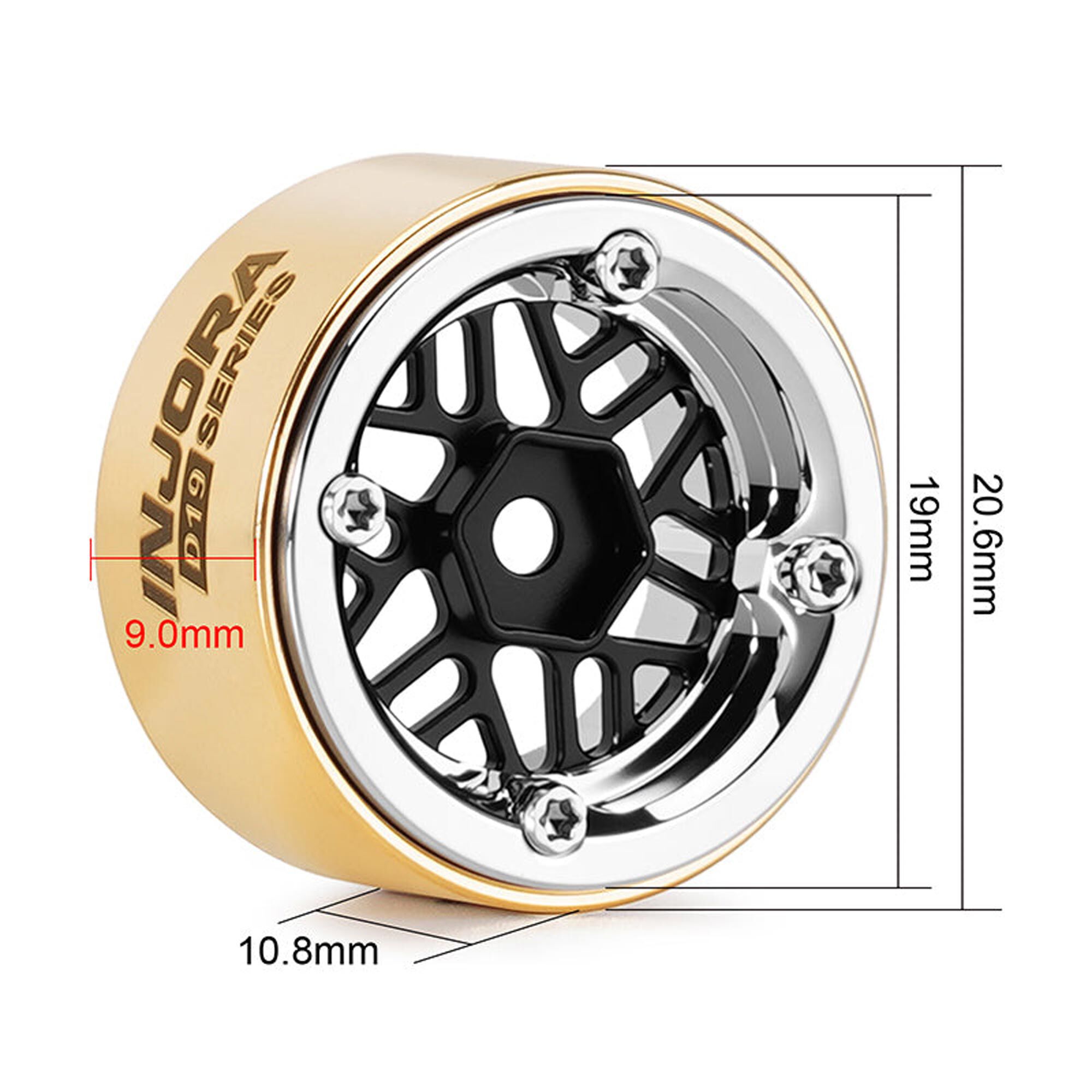Injora 1:30 Brass 0.7" D19 ModuWheel Rock Crawler Wheels, Black, 1:30 Axial SCX30 (4)-INJW7012BK-19