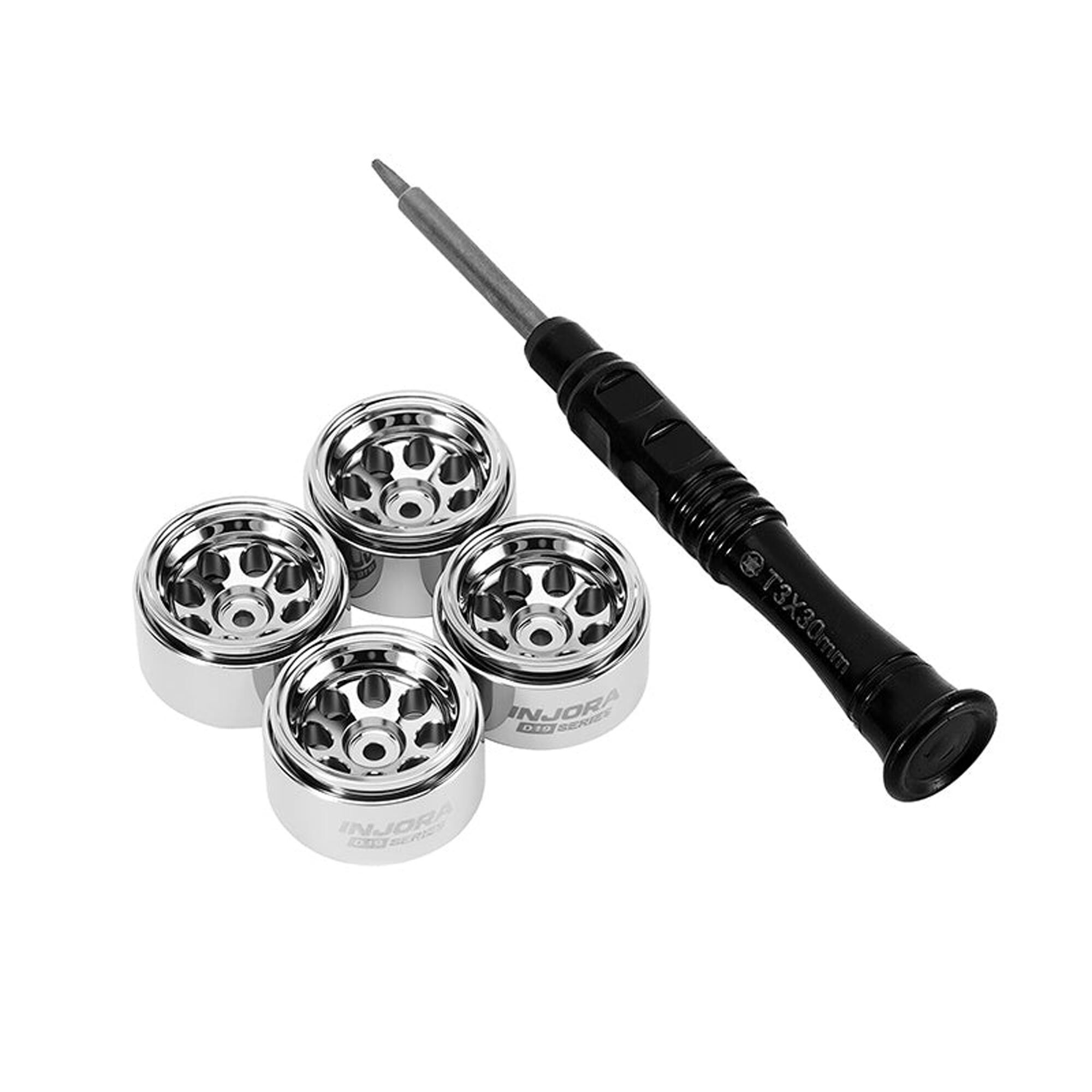 Injora 1:30 Aluminum 0.7" D19 Front/Rear Rock Crawler Wheels, 1/30 Axial SCX30 (4)-INJW7013SR-19