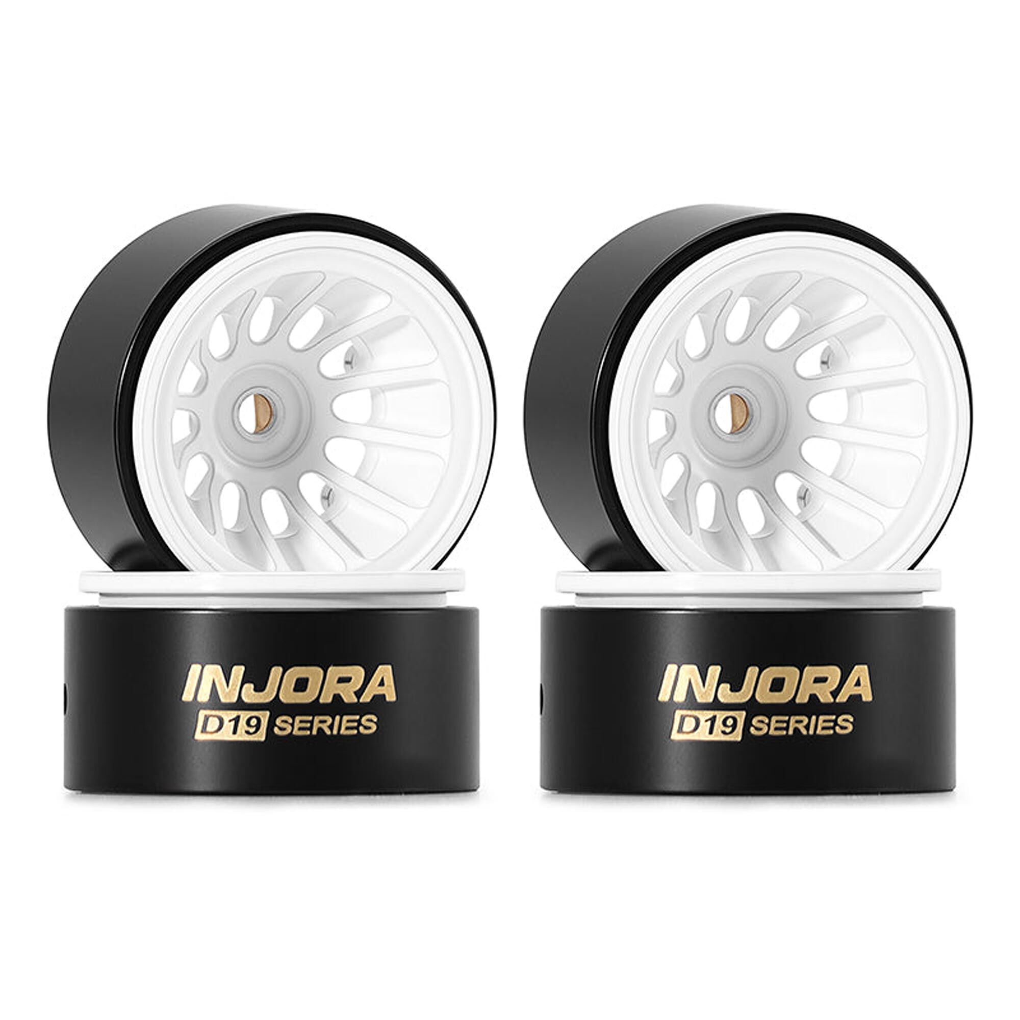 Injora 1:30 Brass 0.7" D19 Front/Rear Rock Crawler Wheels, White, 1:30 Axial SCX30 (4)-INJW7015WH-19