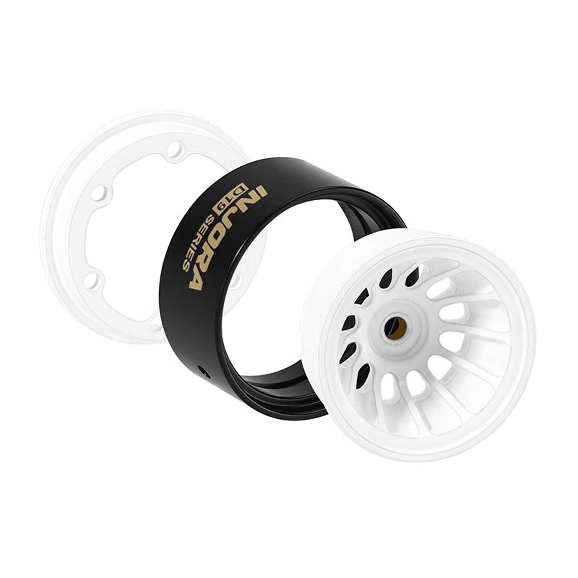 Injora 1:30 Brass 0.7" D19 Front/Rear Rock Crawler Wheels, White, 1:30 Axial SCX30 (4)-INJW7015WH-19