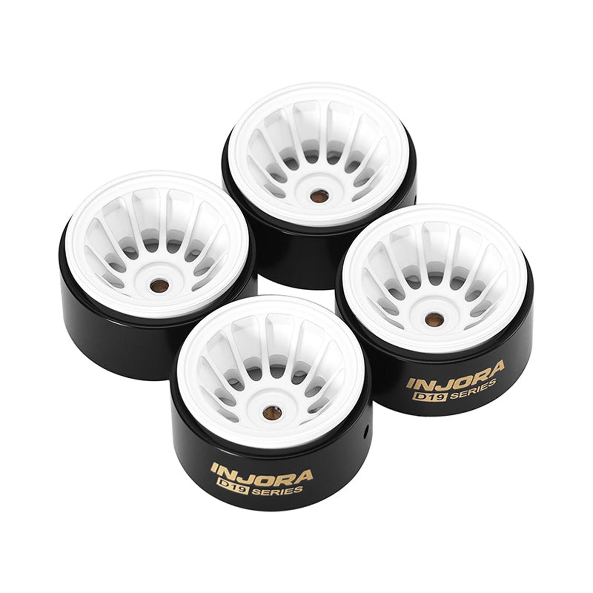 Injora 1:30 Brass 0.7" D19 Front/Rear Rock Crawler Wheels, White, 1:30 Axial SCX30 (4)-INJW7015WH-19