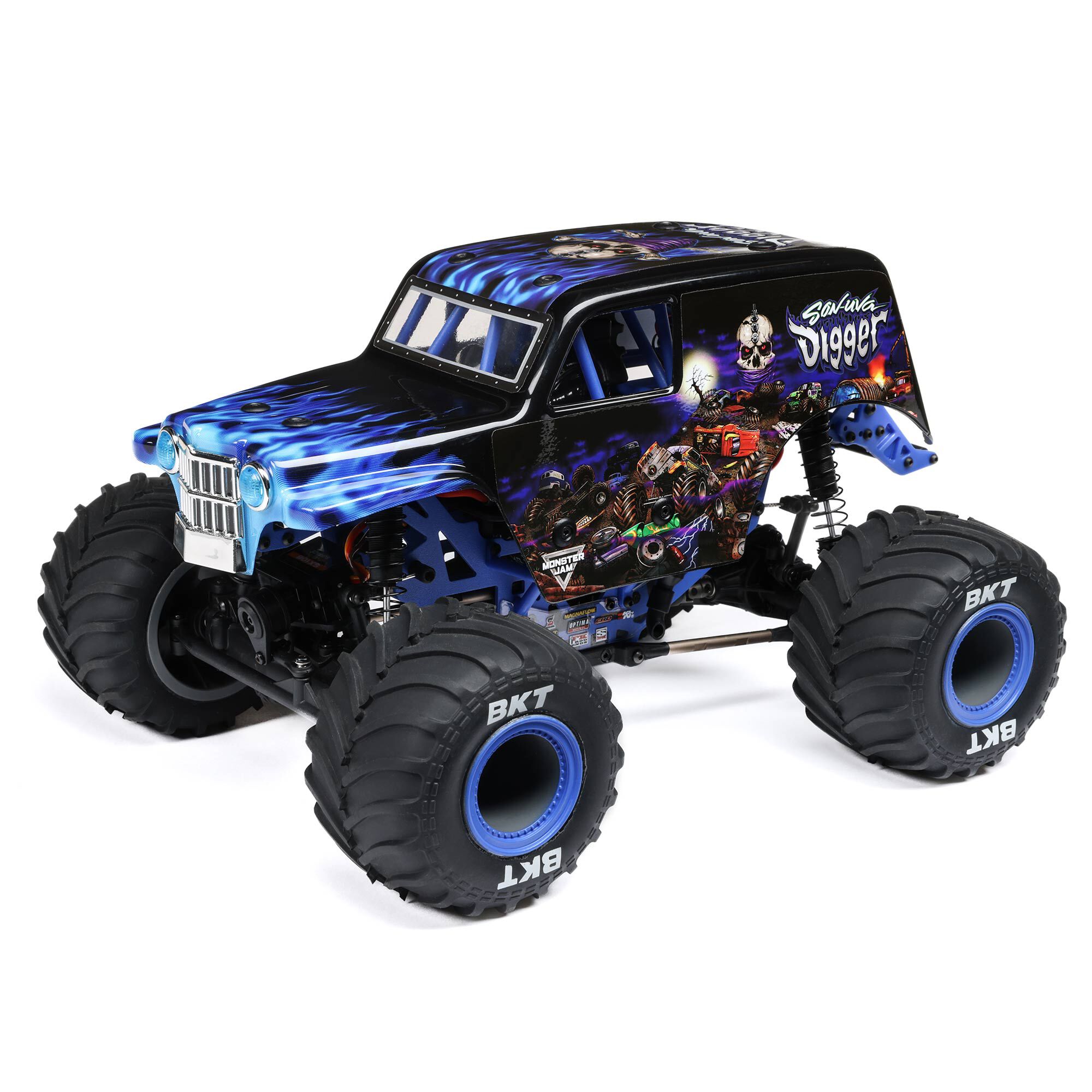 Losi 1:18 Mini LMT Grave Digger 2S 4X4 RTR Brushed Monster Truck w/Battery & Charger, Green&Blue
