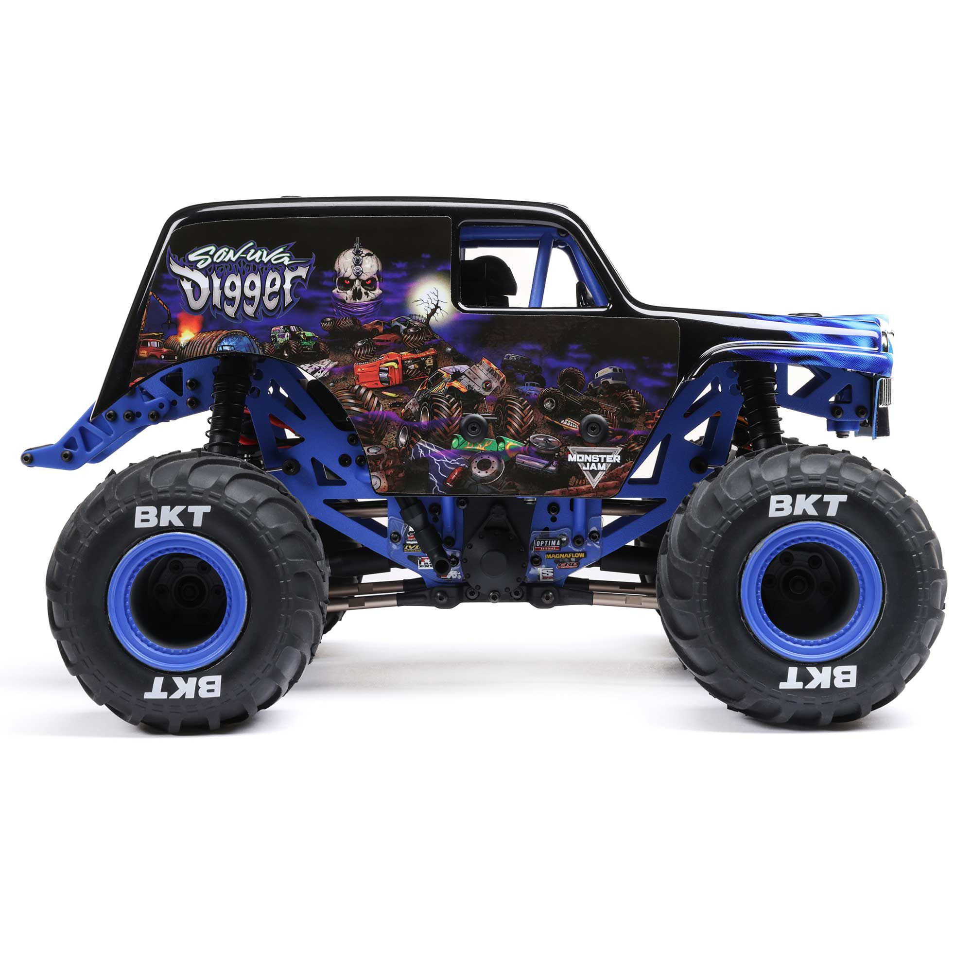 Losi 1:18 Mini LMT Grave Digger 2S 4X4 RTR Brushed Monster Truck w/Battery & Charger, Green&Blue