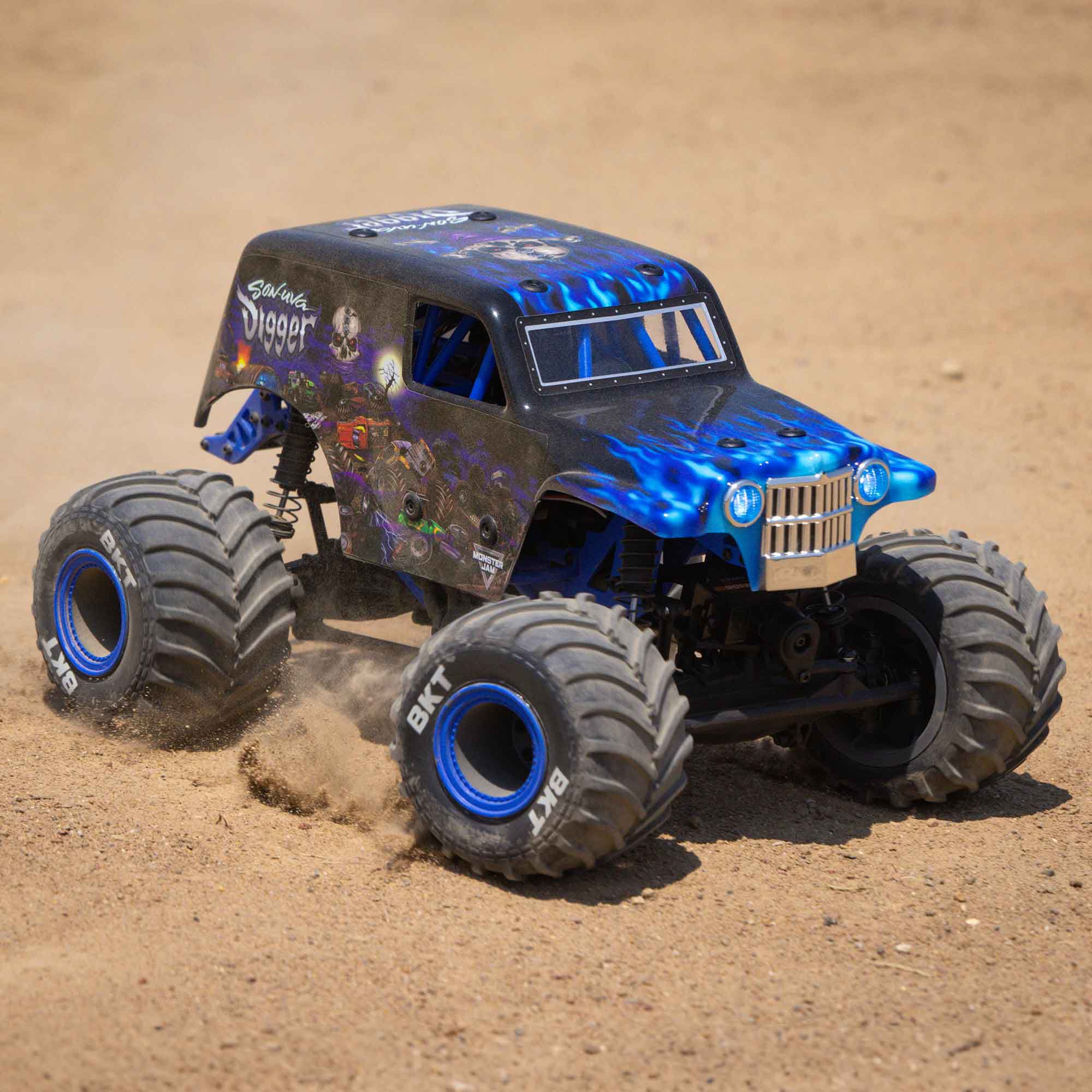 Losi 1:18 Mini LMT Grave Digger 2S 4X4 RTR Brushed Monster Truck w/Battery & Charger, Green&Blue