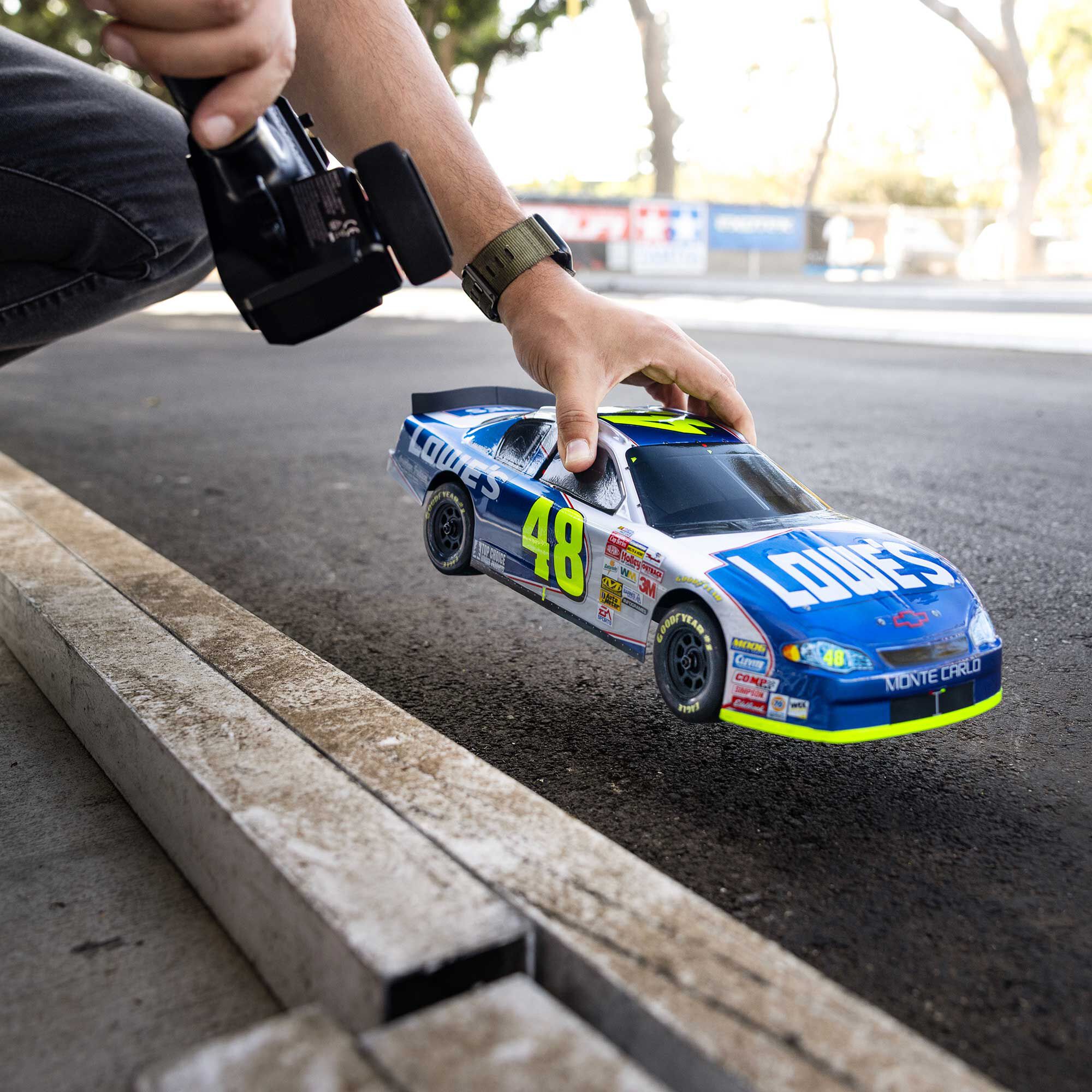 Losi 1/12 NASCAR RC Race Car Jimmie Johnson No. 48 Lowes Chevrolet Monte Carlo 2S AWD RTR Brushed On-Road (Battery & Charger Included), Blue