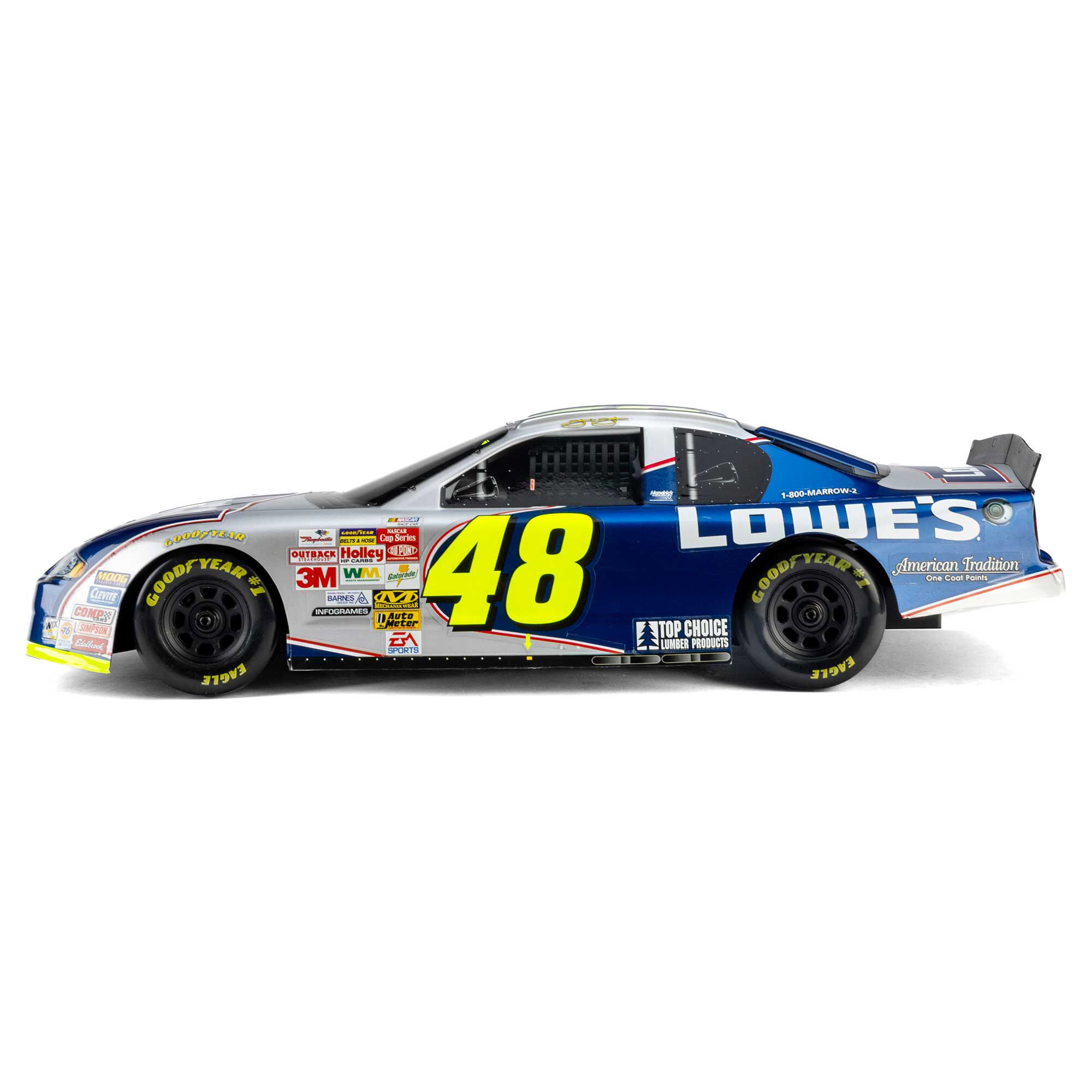 Losi 1/12 NASCAR RC Race Car Jimmie Johnson No. 48 Lowes Chevrolet Monte Carlo 2S AWD RTR Brushed On-Road (Battery & Charger Included), Blue