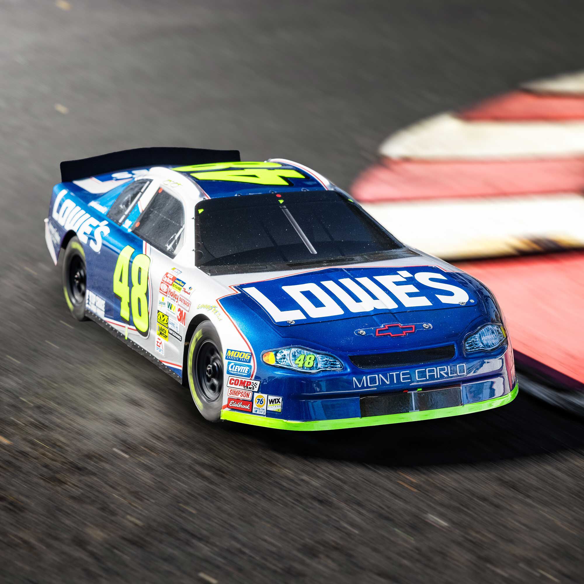 Losi 1/12 NASCAR RC Race Car Jimmie Johnson No. 48 Lowes Chevrolet Monte Carlo 2S AWD RTR Brushed On-Road (Battery & Charger Included), Blue