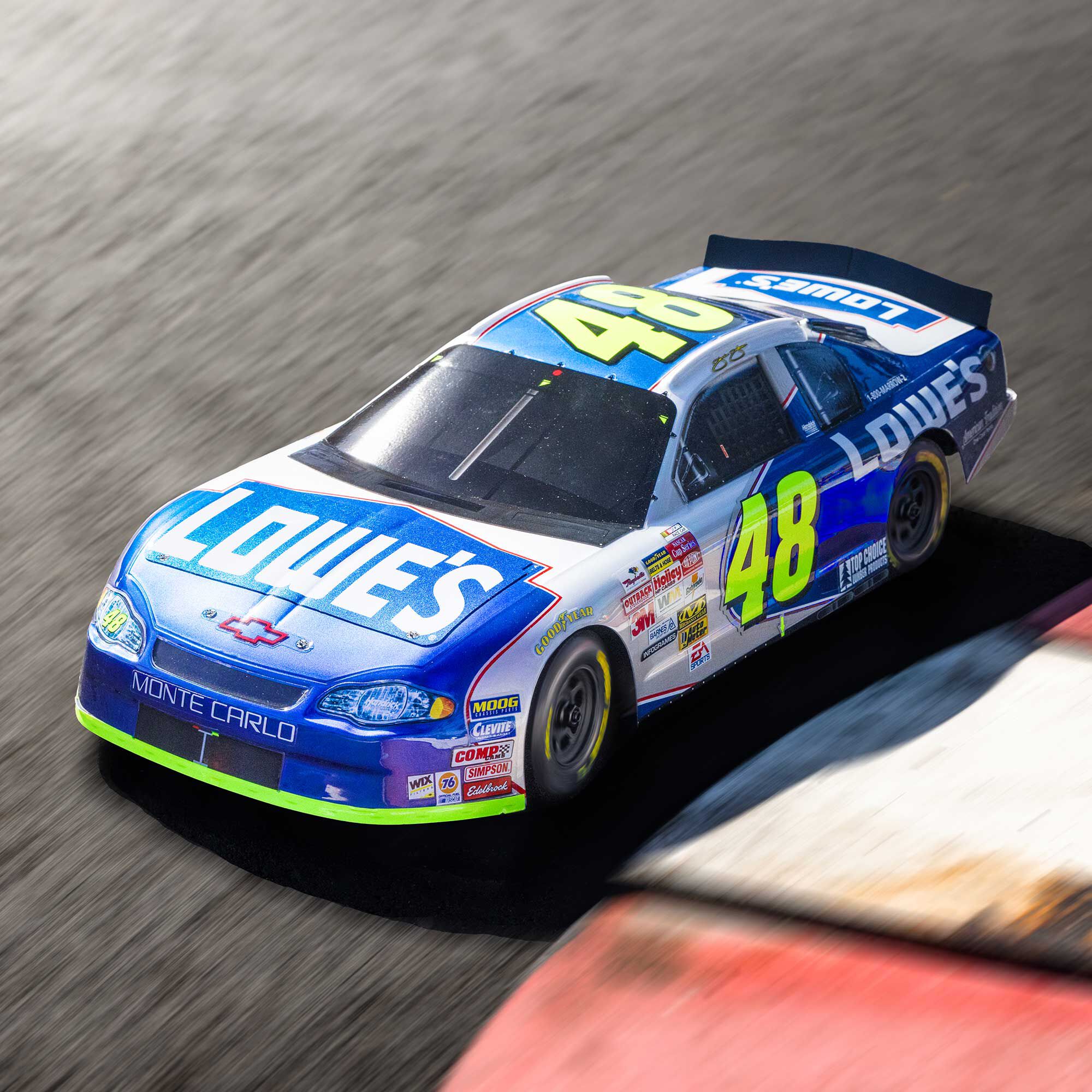 Losi 1/12 NASCAR RC Race Car Jimmie Johnson No. 48 Lowes Chevrolet Monte Carlo 2S AWD RTR Brushed On-Road (Battery & Charger Included), Blue