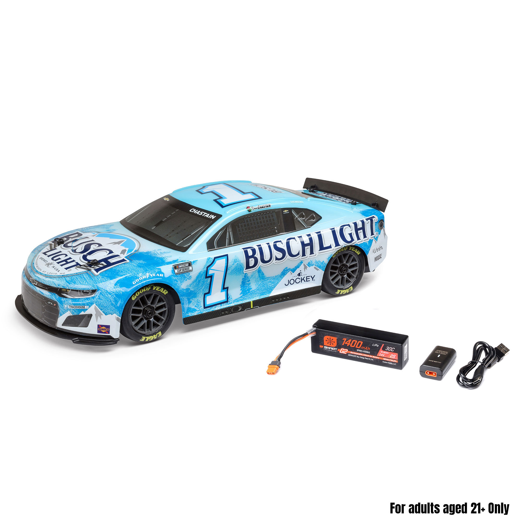 1/12 NASCAR RC Race Car Ross Chastain No. 1 Busch Light 2025 Chevrolet Camaro ZL1 2S AWD RTR Brushed On-Road (Battery & Charger Included)