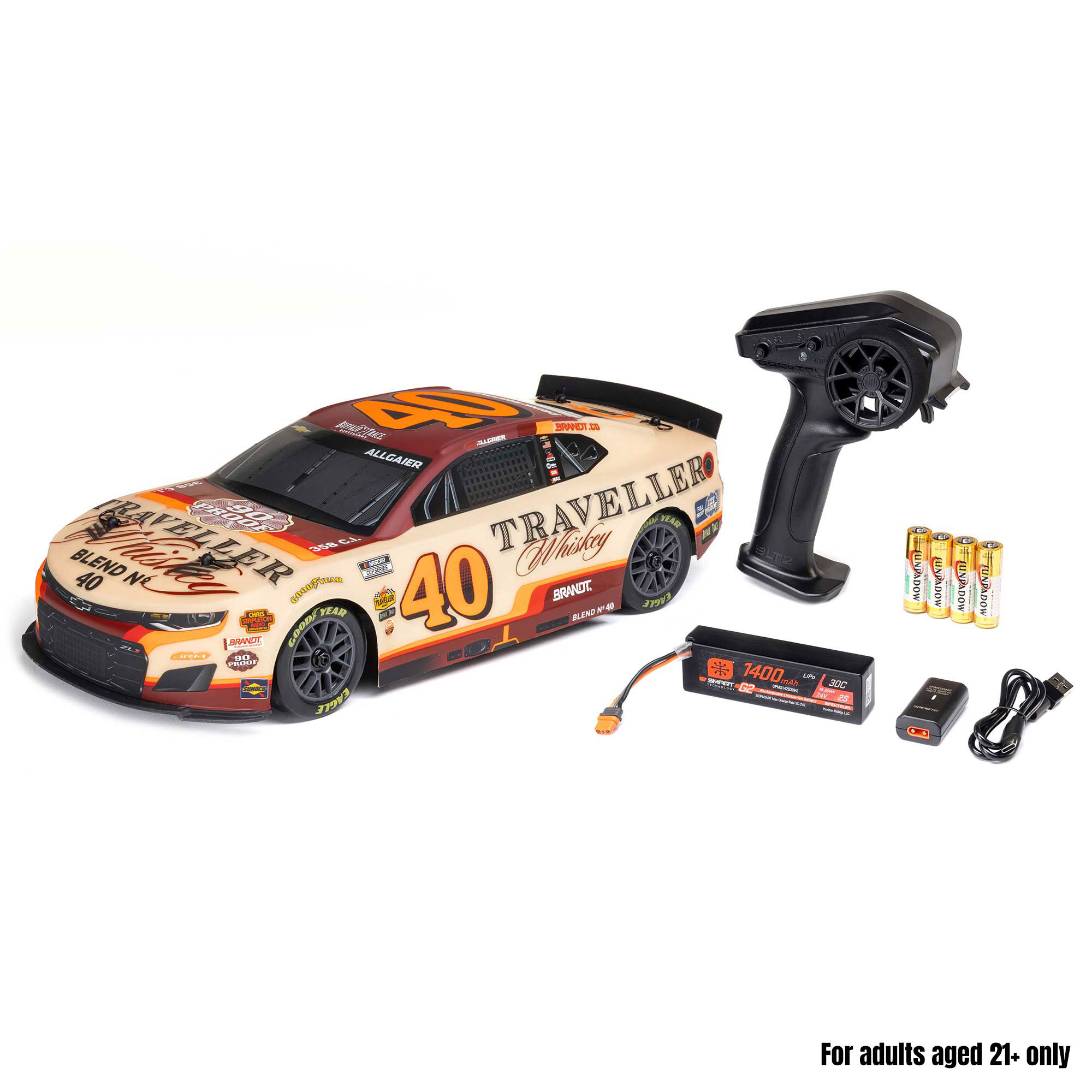 Losi 1:12 NASCAR RC Race Car Justin Allgaier No. 40 2026 Traveller Whiskey Chevrolet ZL1 2S AWD RTR-LOS1122640