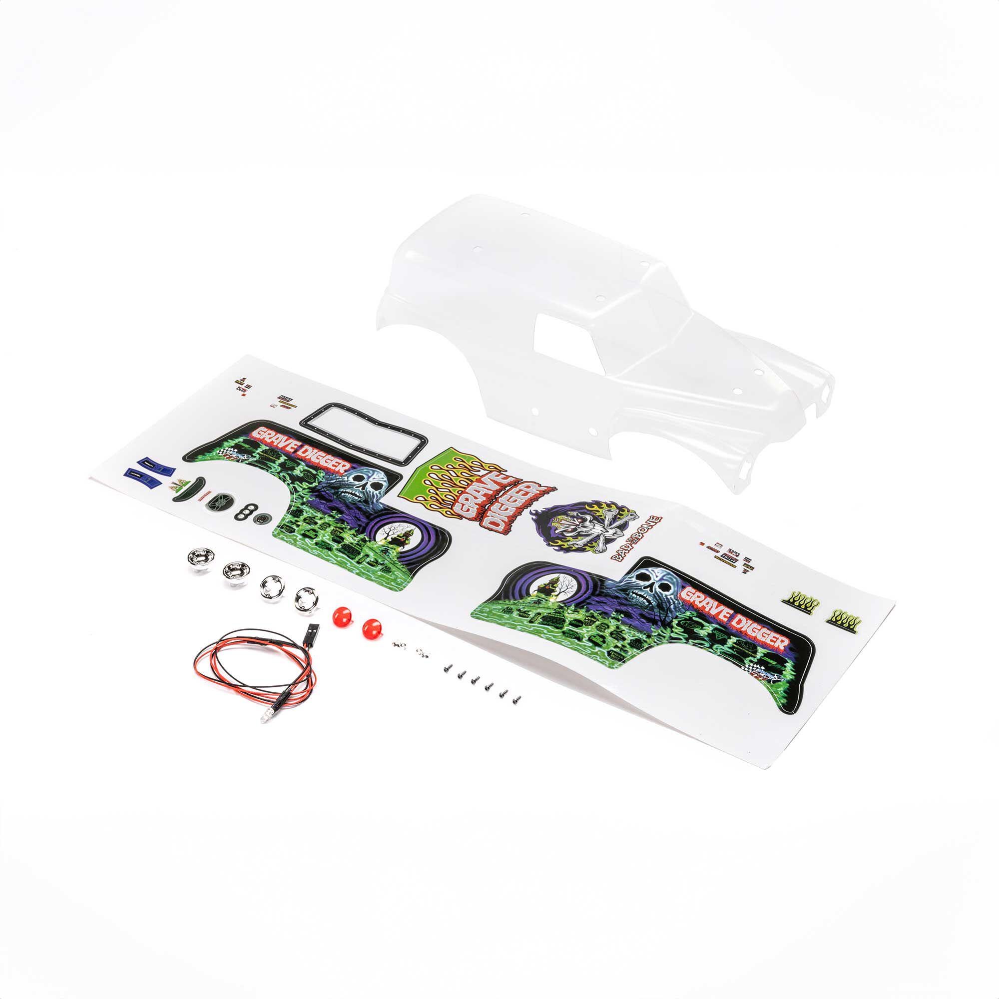 Losi Body Set, Grave Digger, Clear: Mini LMT-LOS210045