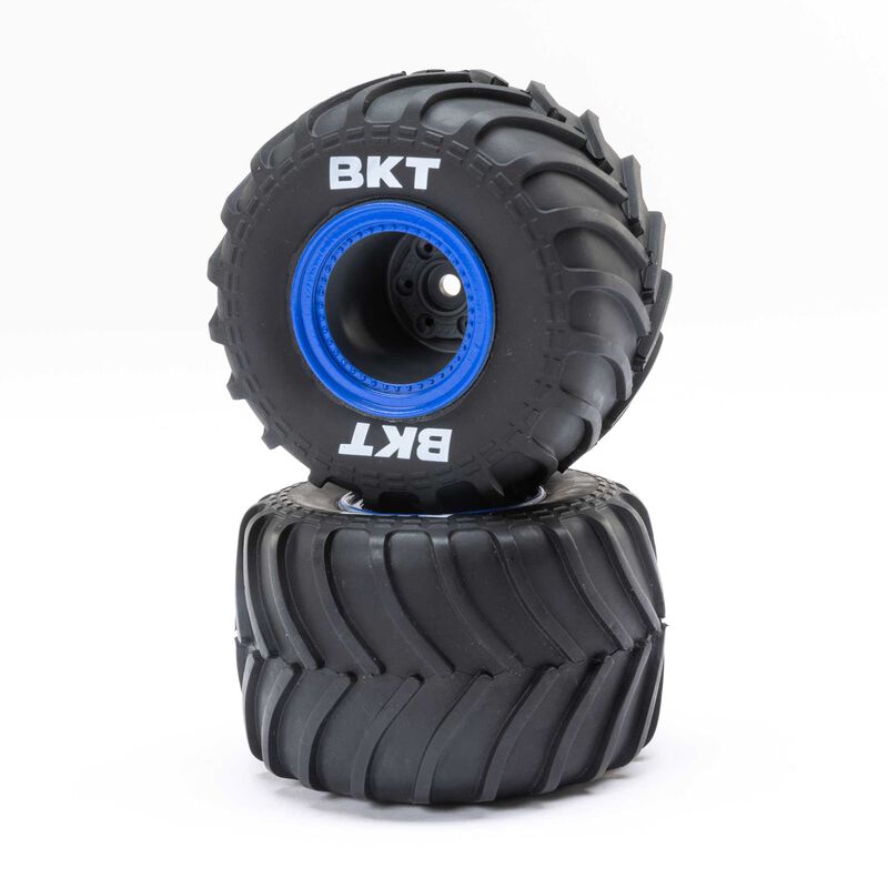 Losi MT Tires,Green / Blue Beadlock, Premount(2): Mini LMT-LOS41045