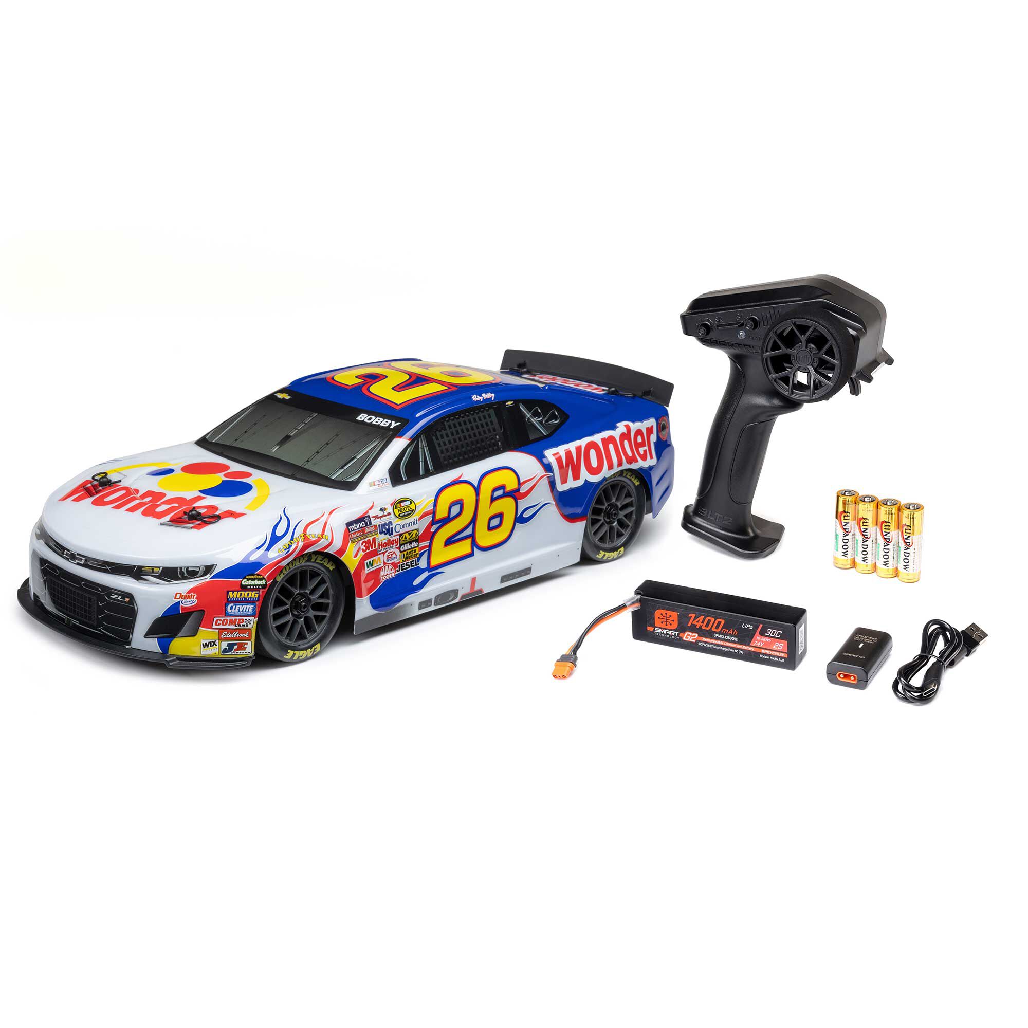 Losi 1:12 NASCAR RC Race Car Ricky Bobby No. 26 2026 Wonder Bread Chevrolet ZL1 2S AWD RTR Brushed On-Road-LOSF1122626